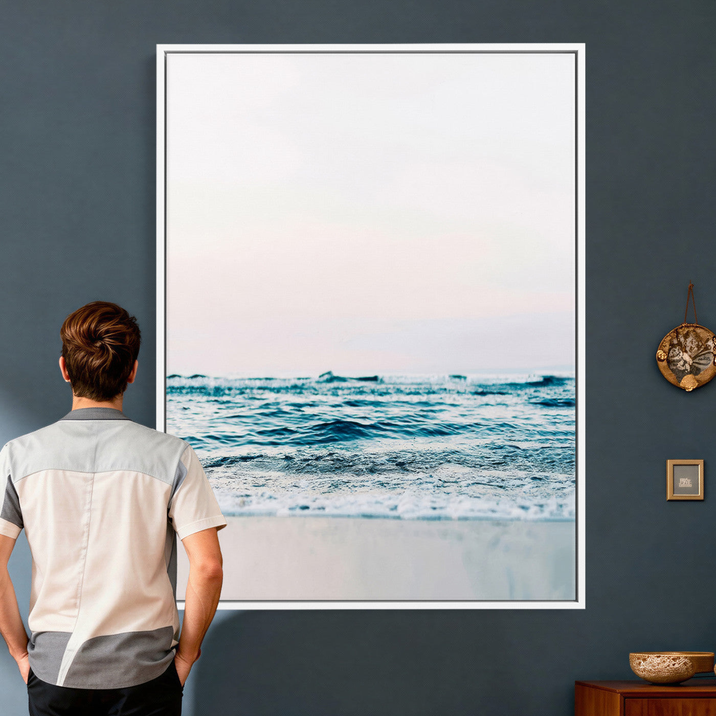 75569715-MGV-CV-24X36 - Minimal Ocean Wave Wall Art Canvas Print – Coastal Seascape Artwork for Living Room, Bedroom, and Office Decor
