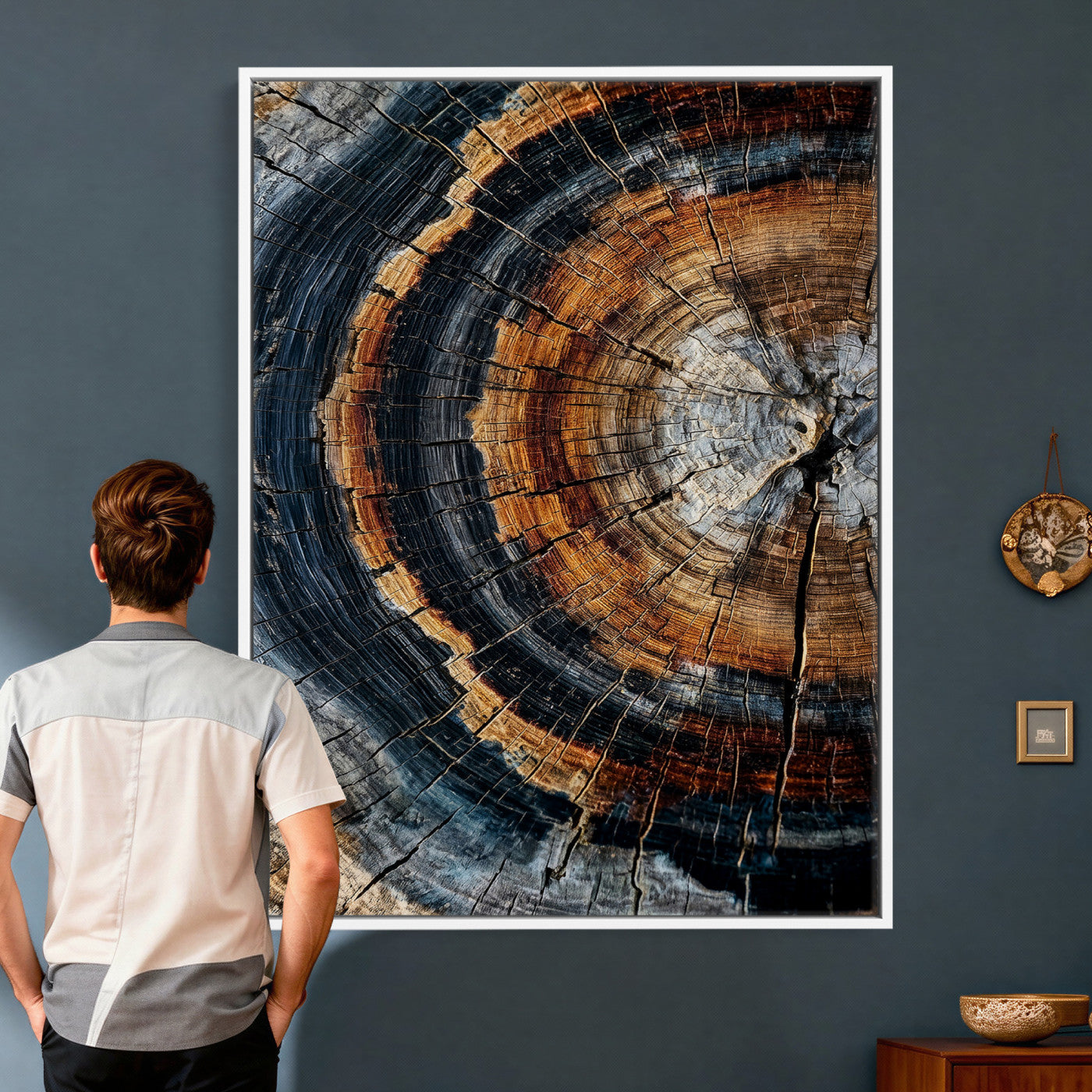 92693966B-MGV-CV-24X36 - Abstract Wood Grain Canvas Print, Tree Ring Pattern Wall Art, Framed Canvas Ready to Hang