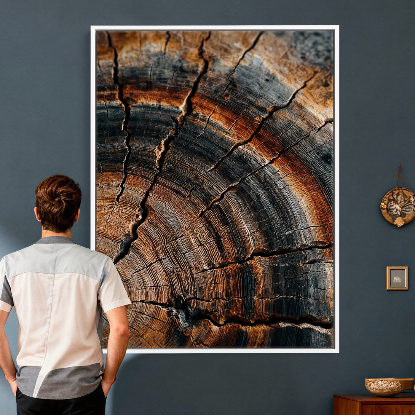 92693966D-MGV-CV-24X36 - Large Abstract Wood Grain Canvas Print, Wood Tree Ring Pattern Wall Art, Framed Canvas Ready to Hang