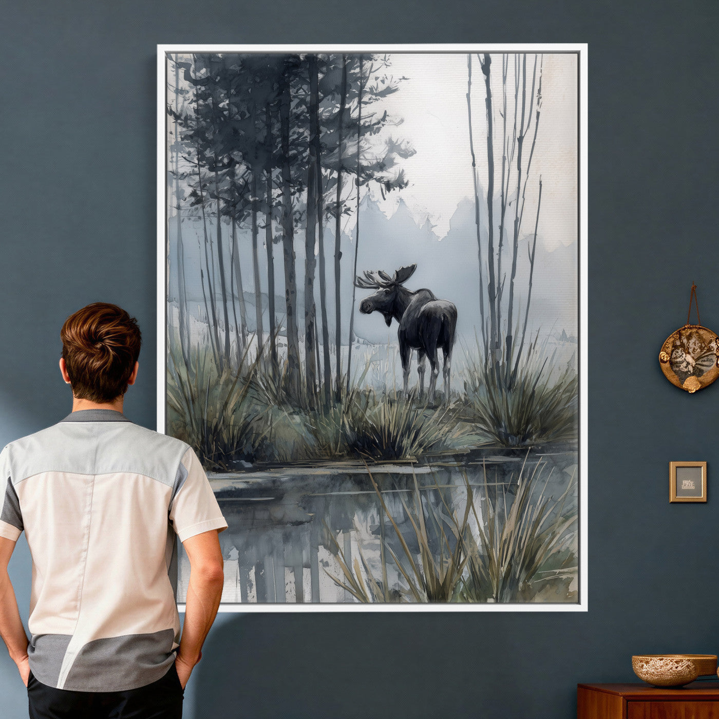 63767896-MGV-CV-24X36 - Abstract Moose Forest Wall Art Canvas Print – Wildlife Nature Artwork Print for Living Room, Cabin, and Office Decor