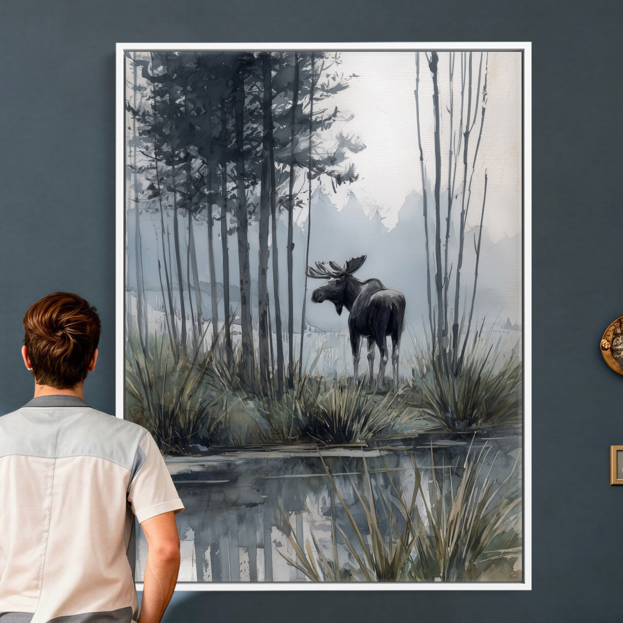 63767896-MGV-CV-24X36 - Abstract Moose Forest Wall Art Canvas Print – Wildlife Nature Artwork Print for Living Room, Cabin, and Office Decor