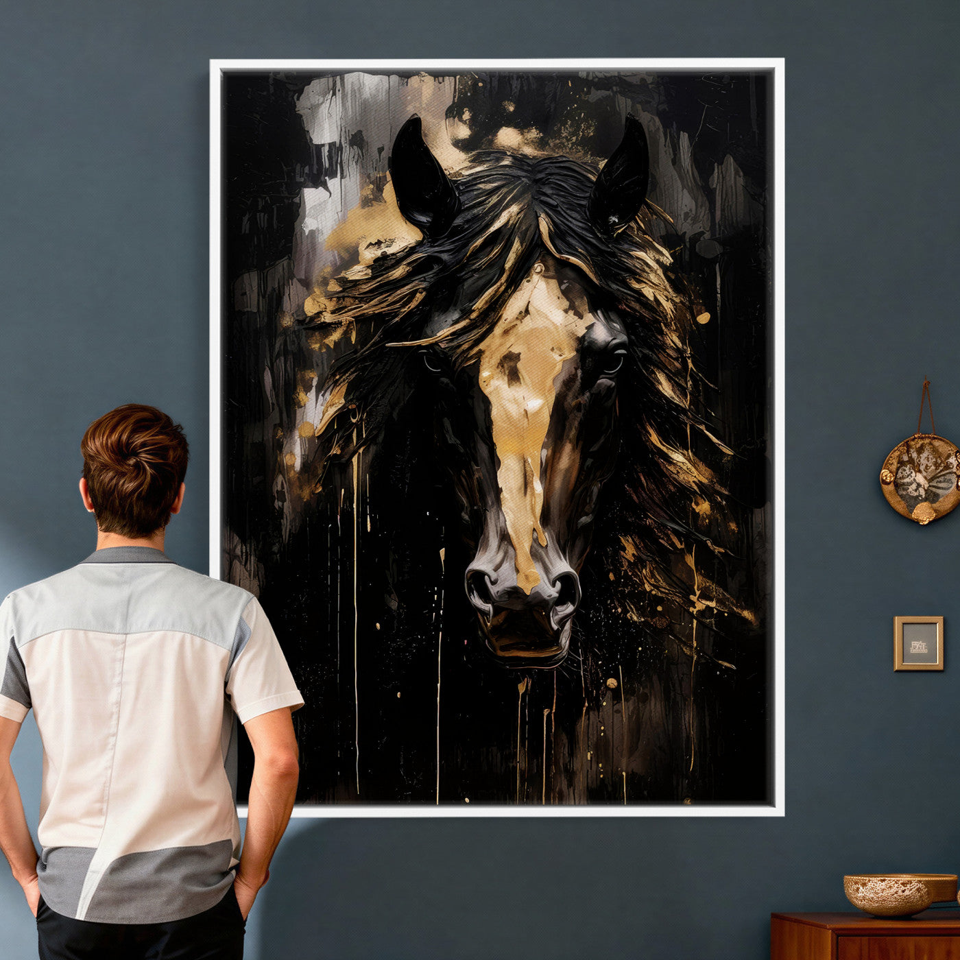 91506748-MGV-CV-24X36 - Abstract Horse Wall Art Canvas Print – Painted Style Western Equine Artwork Print for Living Room, Ranch, and Office Decor