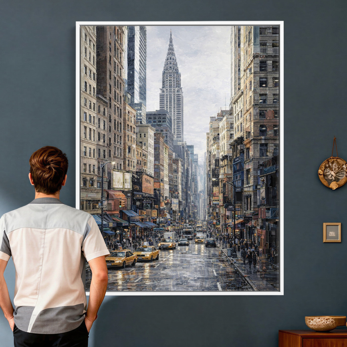 37693299-MGV-CV-24X36 - Chrysler Building New York Wall Art Canvas Print, Abstract NYC Street Painting Canvas Print, Modern Manhattan City Artwork for Living Room Decor