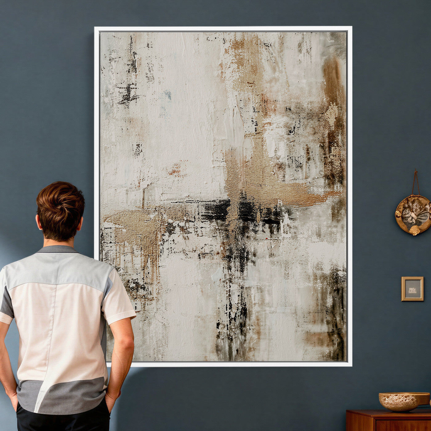 381262454-MGV-CV-24X36 - Neutral Abstract Wall Art Canvas Print, Beige Black Textured Modern Canvas Print, Minimalist Contemporary Artwork for Living Room Decor