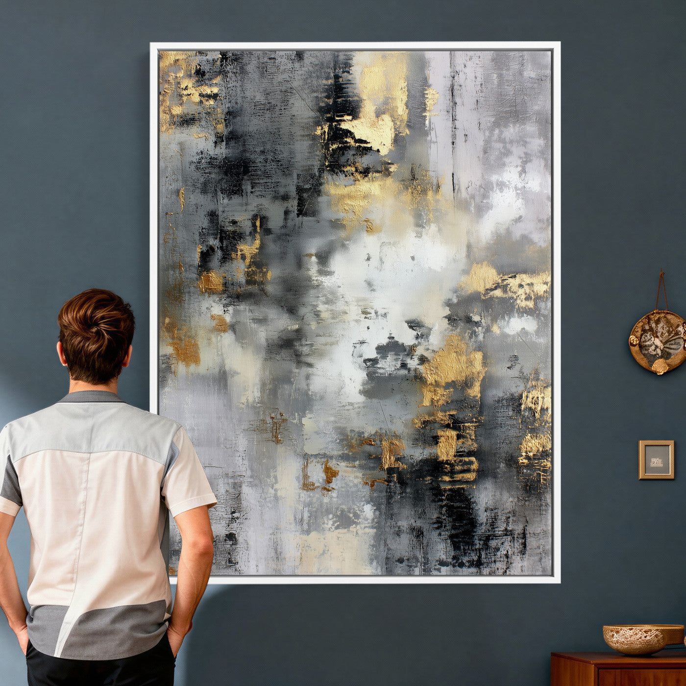 381262454543-MGV-CV-24X36 - Gray Gold Abstract Wall Art Canvas Print, Textured Modern Canvas Print, Minimalist Contemporary Artwork for Living Room Decor
