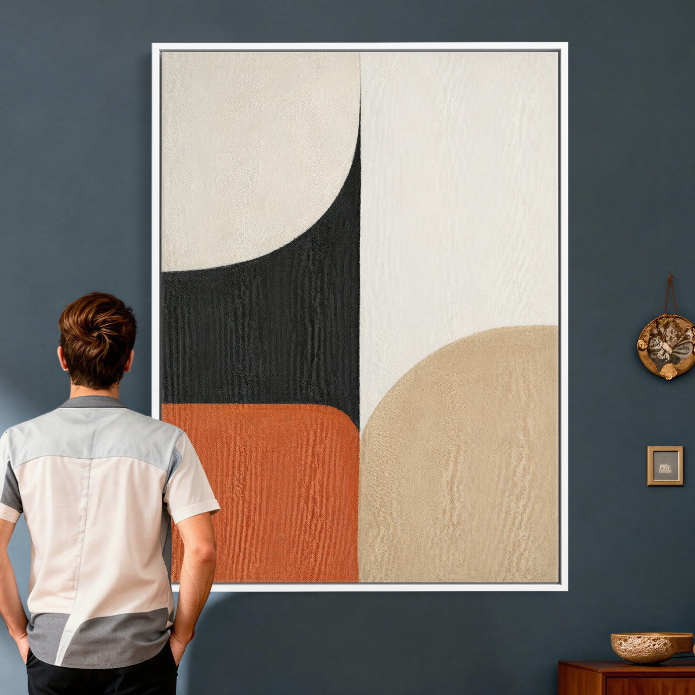 38800649-MGV-CV-24X36 - Geometric Abstract Wall Art Canvas Print, Orange Blue Abstract Expressionist Painting Print, Modern Geometric Abstract Canvas Art