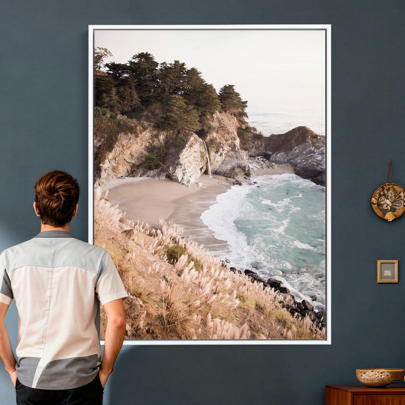 66328547-MGV-CV-24X36 - McWay Falls Canvas Wall Art, Big Sur California Photography Print, Waterfall Beach Coastal Decor, Julia Pfeiffer State Park, Boho Nature Print