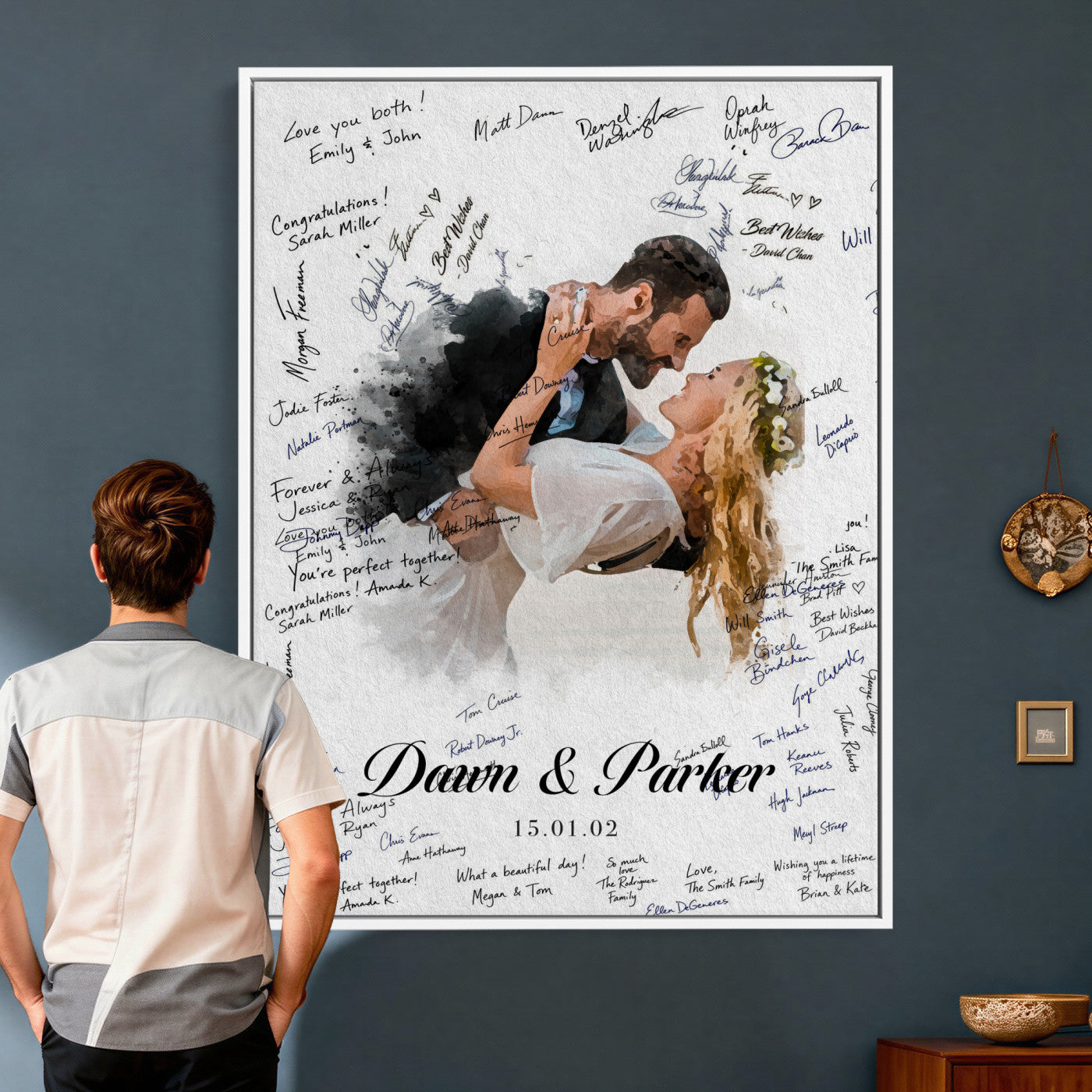 38010783-MGV-CV-24X36 - Wedding Guest Book Alternative Wall Art Canvas Print, Personalized Wedding Signature Poster, Custom Couple Photo Guestbook Canvas