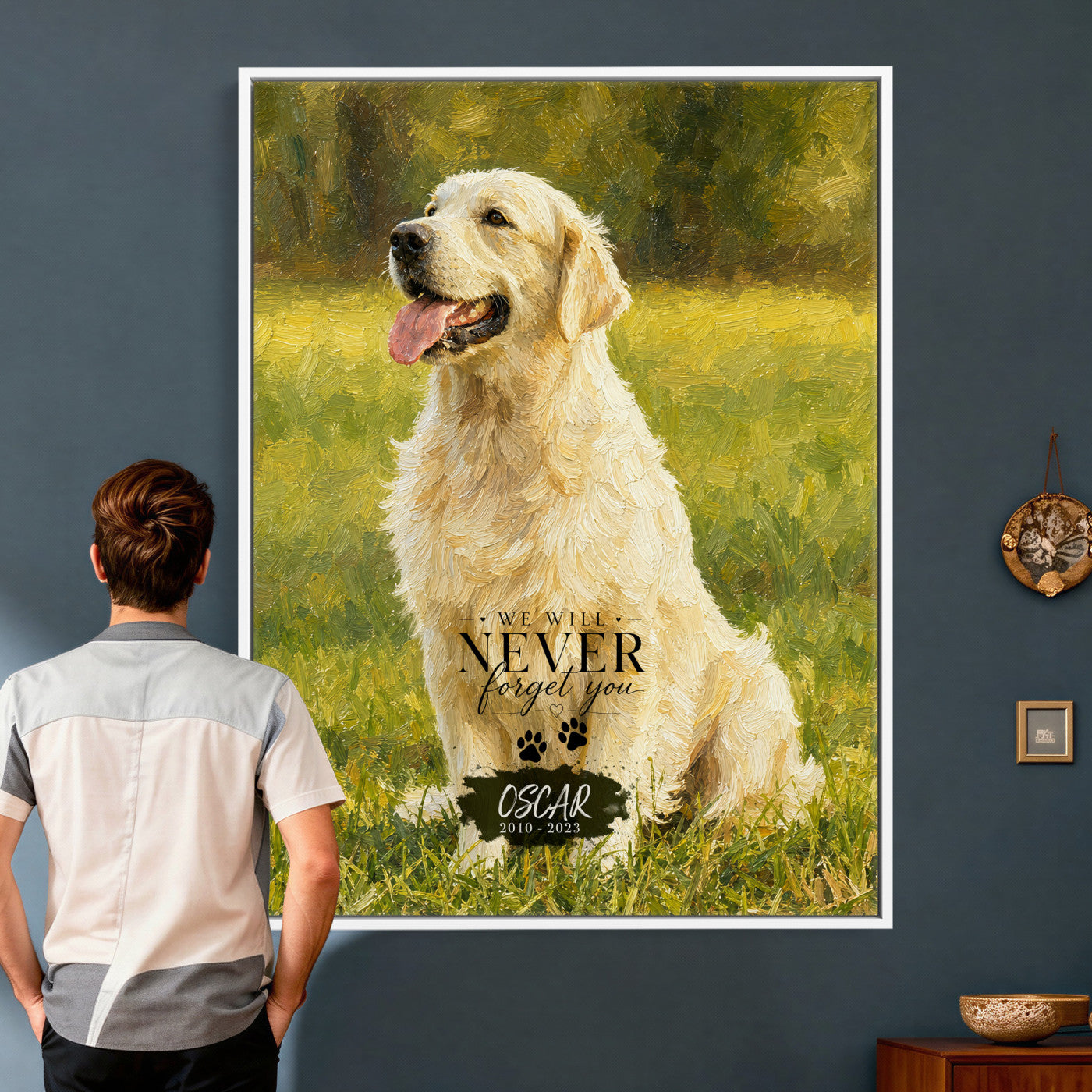 38460512V3-MGV-CV-24X36 - Pet Memorial Wall Art Canvas Print, Custom Dog Memorial Portrait, Personalized Angel Pet Loss Gift, Angel Wings Puppy Print
