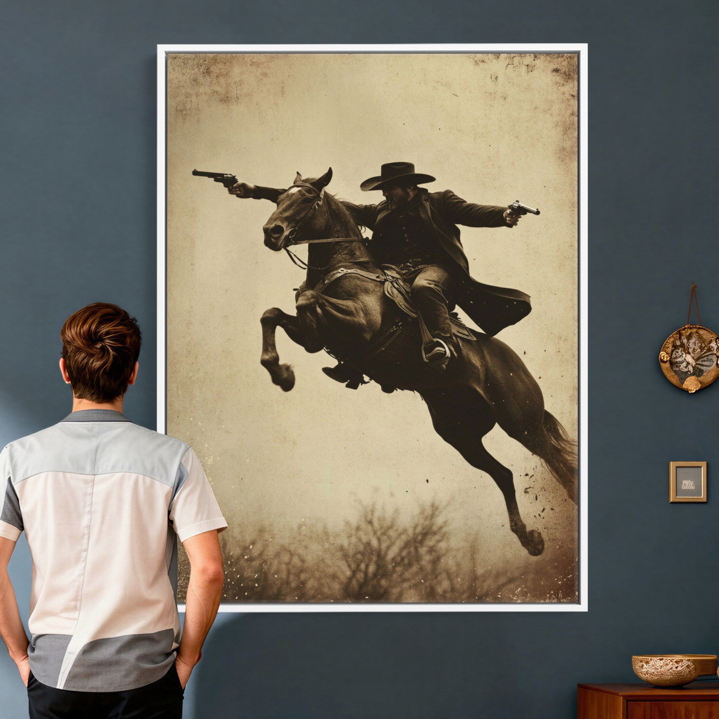 50552553-MGV-CV-24X36 - Vintage Cowboy Wall Art Canvas Print, Western Horse Rider Decor