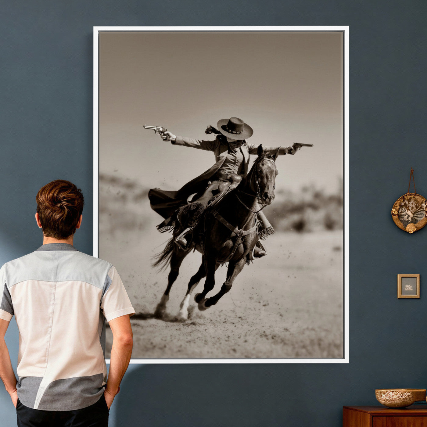 15018755-MGV-CV-24X36 - Vintage Cowboy Wall Art Canvas Print, Western Horse Rider Decor