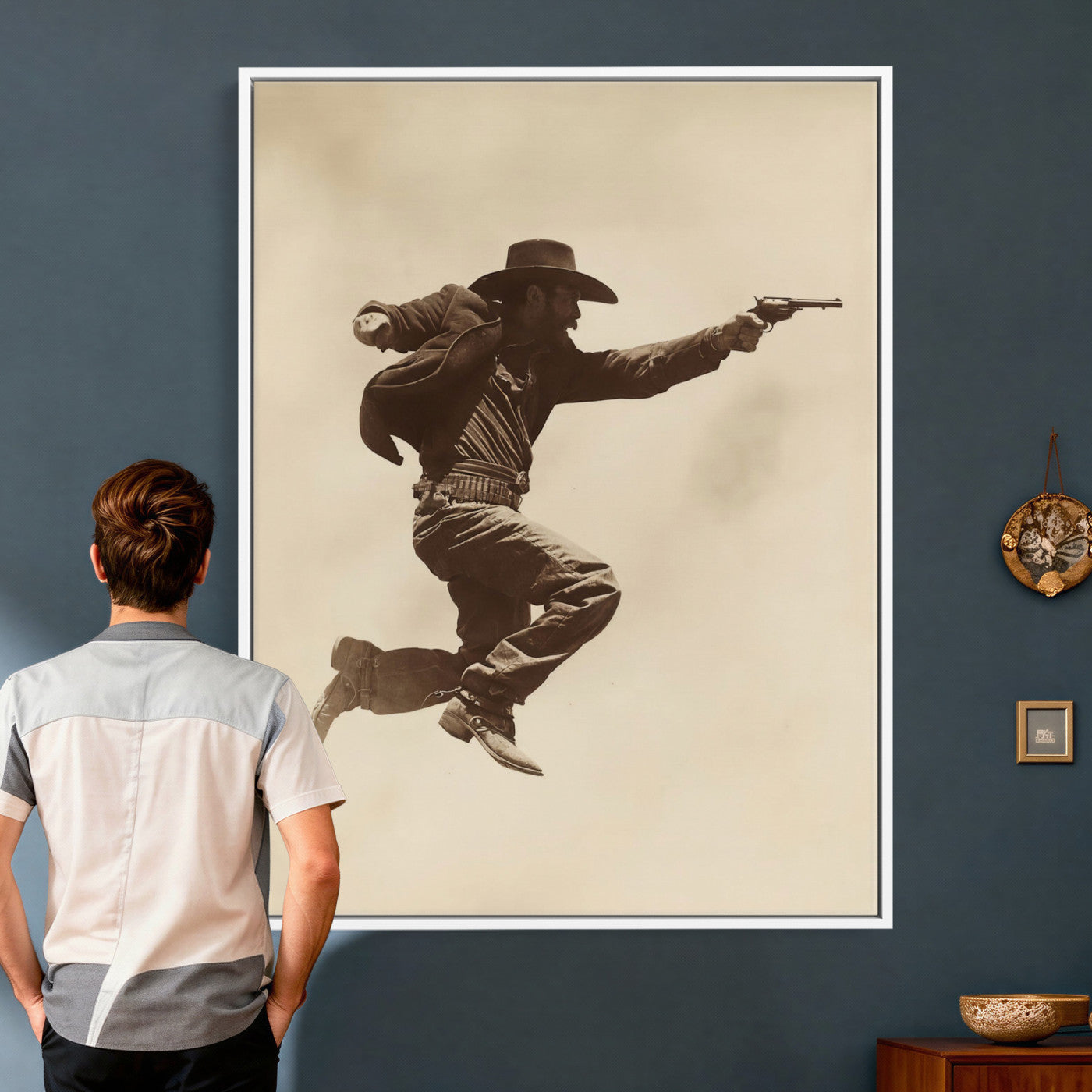 94461975G-MGV-CV-24X36 - Vintage Cowboy Wall Art Canvas Print, Western Gunfighter Decor