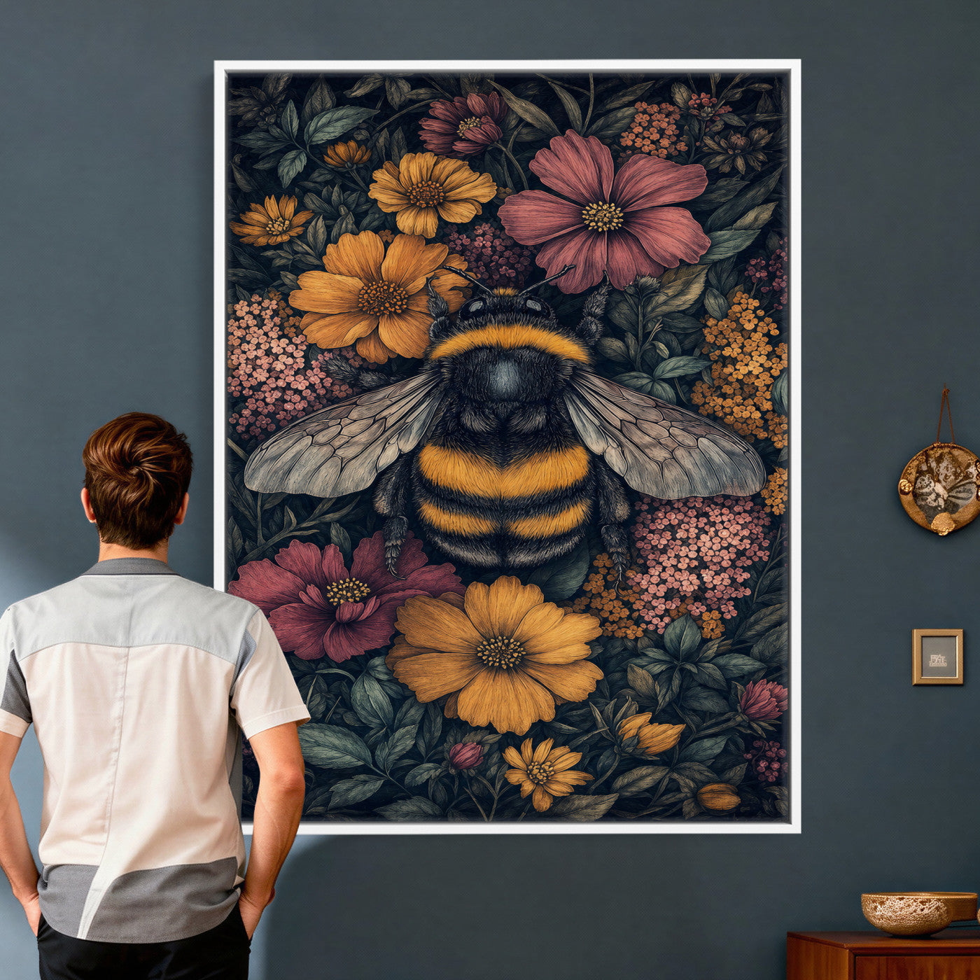 22869250-MGV-CV-24X36 - William Morris Style Prints Canvas Wall Art Lnner Framed, Vintage Bee Botanical Floral Wall Art Decor Pictures for Livingroom, Animals Pictures Decor Artwork