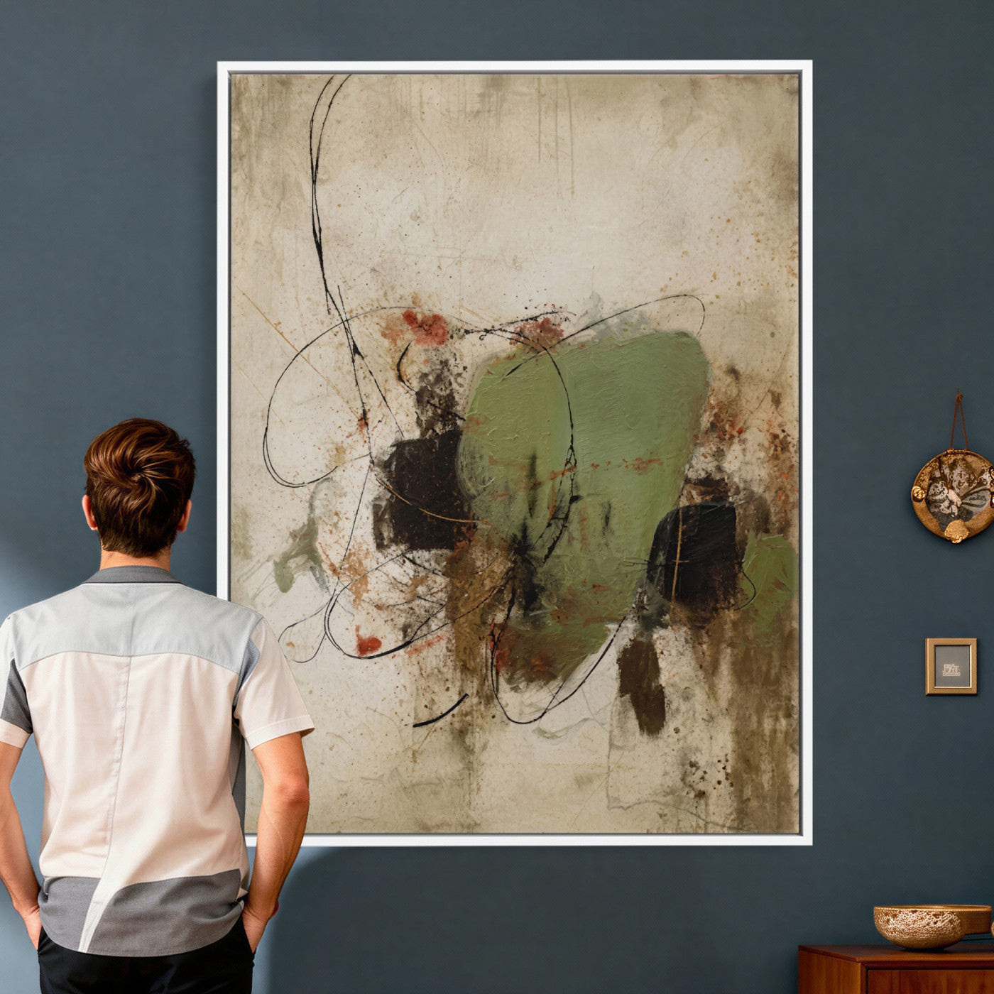 18219840-MGV-TP-24X36 - Sage Green Abstract Canvas Wall Art Textured Neutral Mixed Media Print for Home Decor