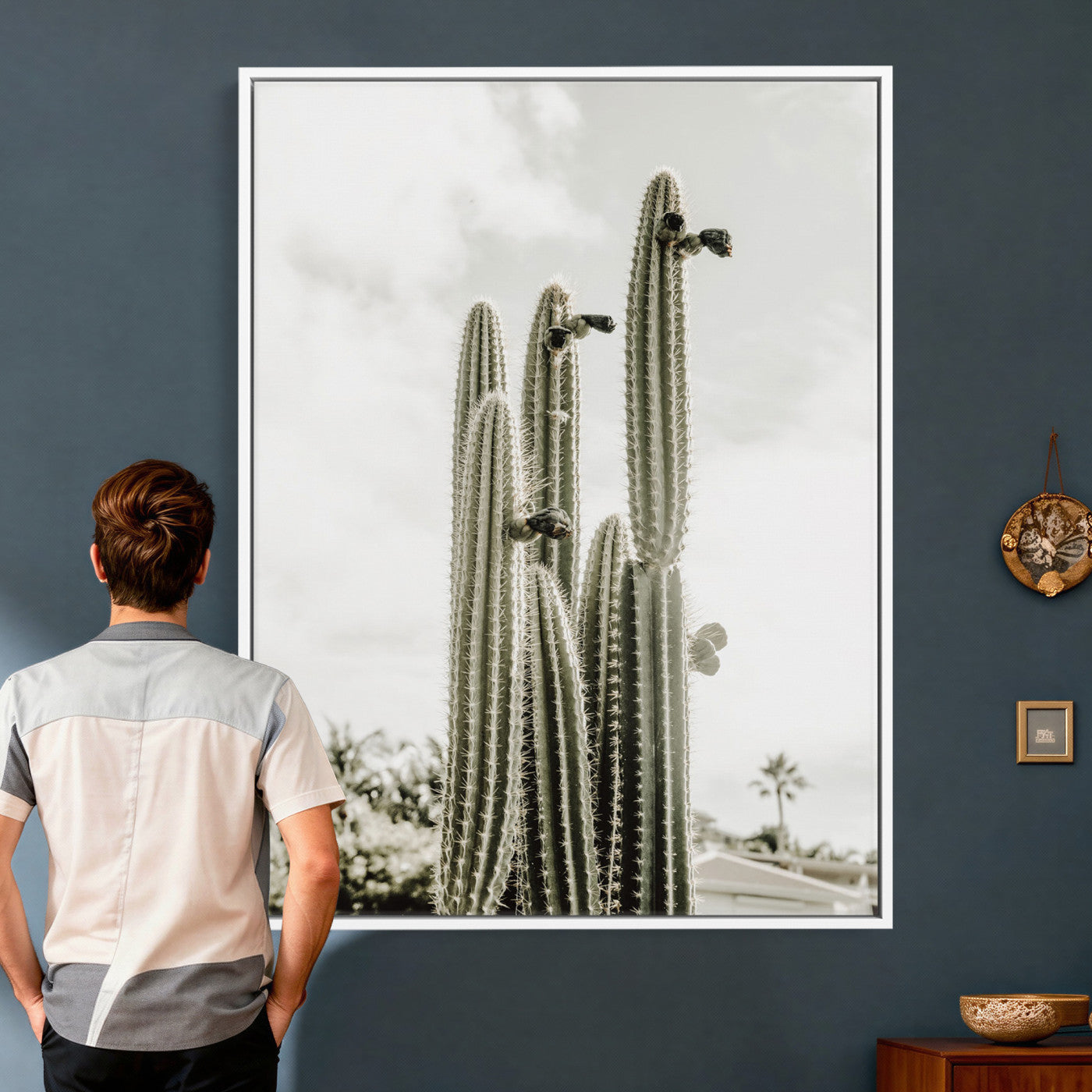 79942620-MGV-CV-24X36 - Tall Saguaro Cactus in Desert Sun Wall Art Canvas Print - Minimalist Boho Botanical Decor