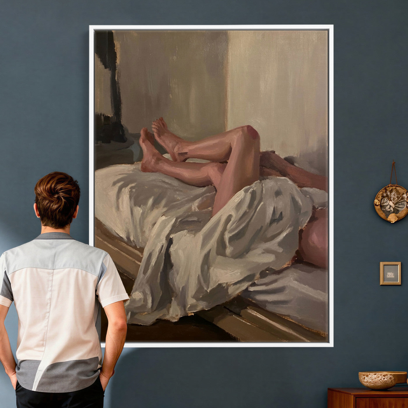 32200836-MGV-CV-24X36 - Gay Love in Bed Wall Art Canvas Print - Mood Impressionist Oil Painting Fine Art