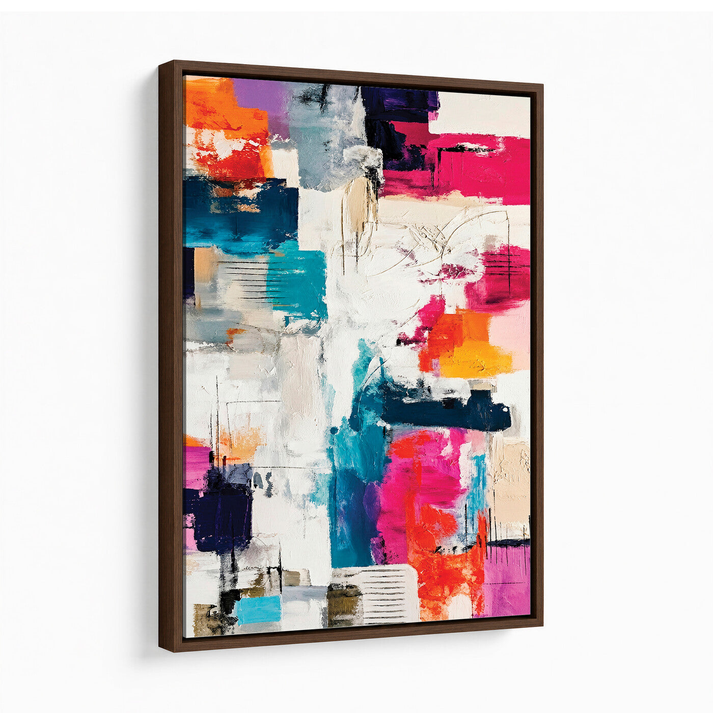 83175929-MGV-CV-24X36 - Blue Teal Abstract Canvas Wall Art Print - Modern Textured Painting Print, Navy Orange White Contemporary Art, Neutral Living Room Decor, Office Art