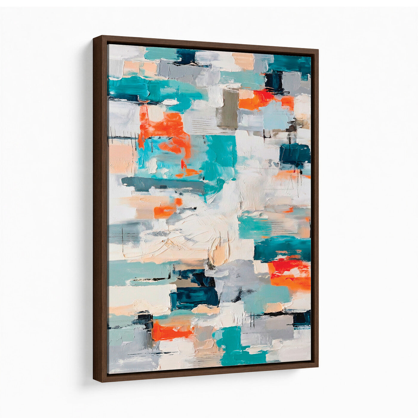 74742966-MGV-CV-24X36 - Blue Teal Abstract Canvas Wall Art - Modern Textured Painting Print, Navy Orange White Contemporary Art, Neutral Living Room Decor, Office Art