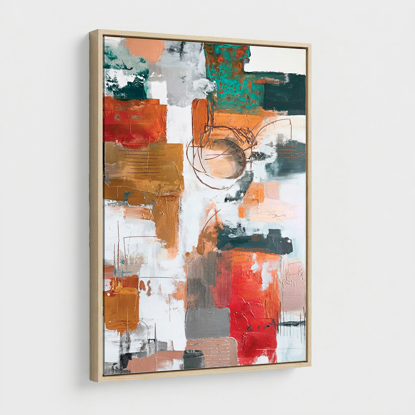 71530836-MGV-CV-24X36 - Blue Teal Abstract Canvas Wall Art | Modern Textured Painting Print, Navy Orange White Contemporary Art, Neutral Living Room Decor, Office Art