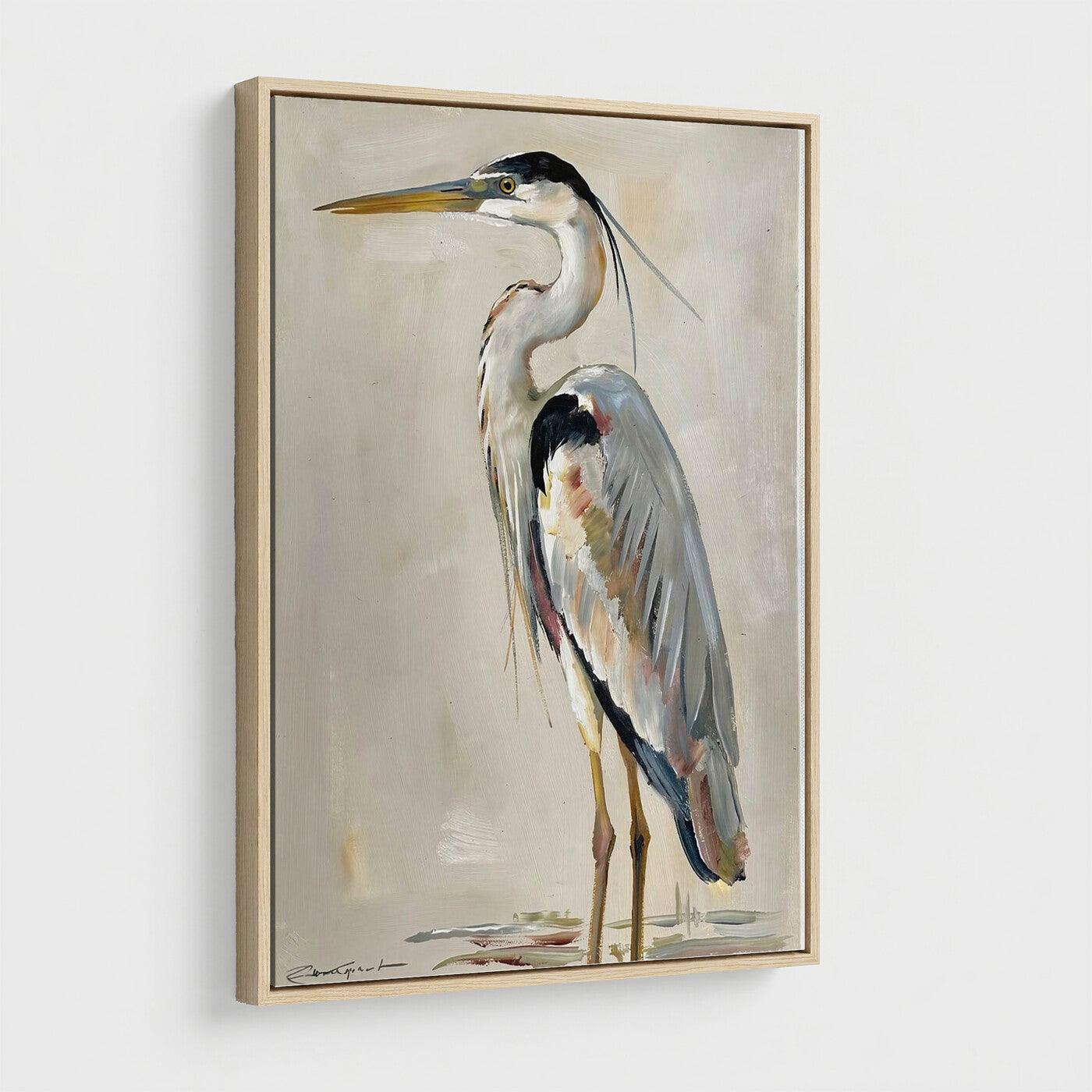 66936694-MGV-CV-24X36 - Great Blue Heron Canvas Wall Art Coastal Bird Oil Painting Print