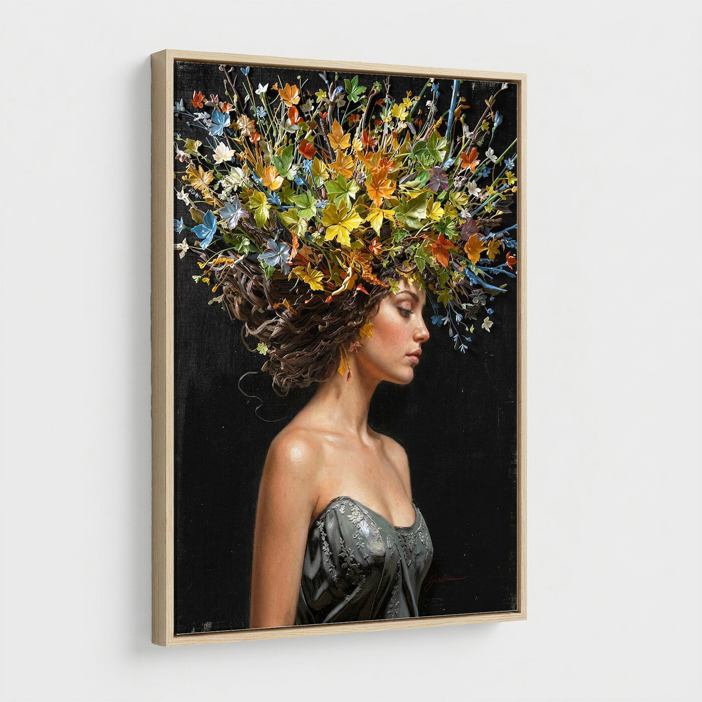67932423-MGV-CV-24X36 - Surreal Woman Floral Canvas Wall Art Goddess Portrait Oil Painting Print