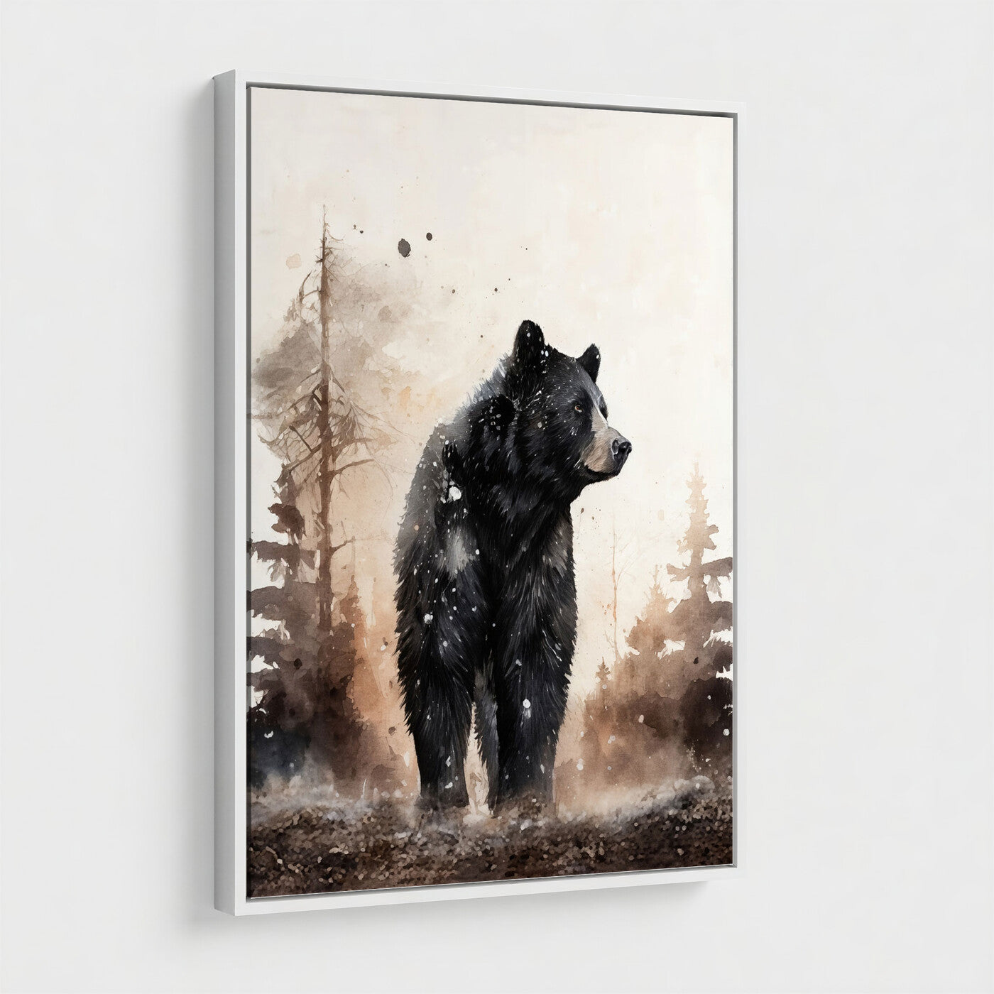 17399305-MGV-CV-24X36 - Black Bear Canvas Wall Art Winter Forest Watercolor Painting Print