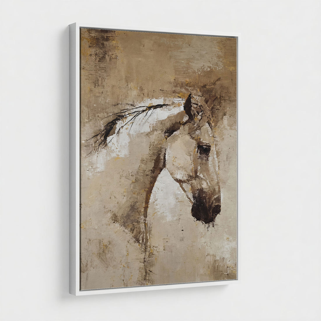 Rustic Horse Canvas Wall Art Neutral Tone Equestrian Oil Painting Print