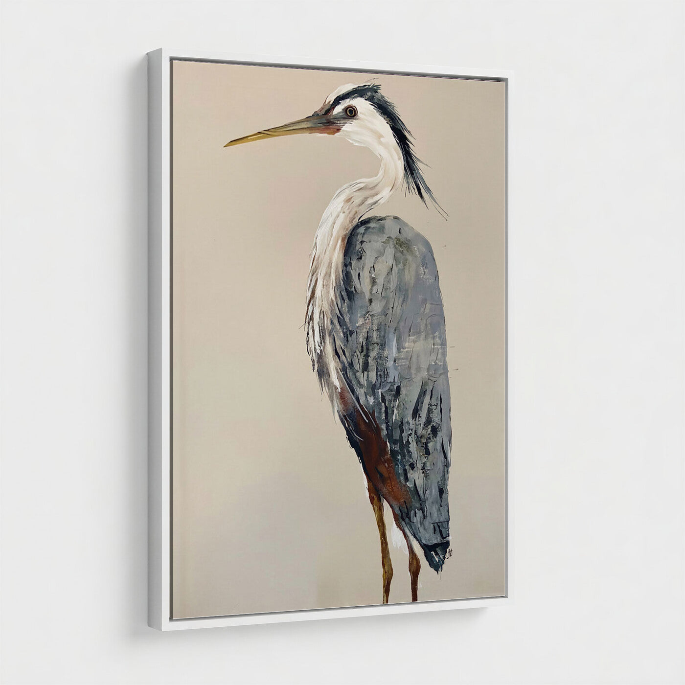 80349996-MGV-TP-24X36 - Great Blue Heron Canvas Wall Art - Coastal Bird Oil Painting Print for Home Wall Decor