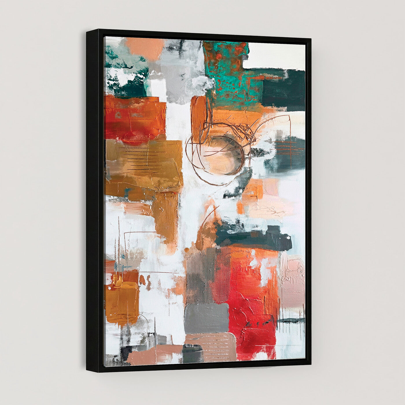 71530836-MGV-CV-24X36 - Blue Teal Abstract Canvas Wall Art | Modern Textured Painting Print, Navy Orange White Contemporary Art, Neutral Living Room Decor, Office Art
