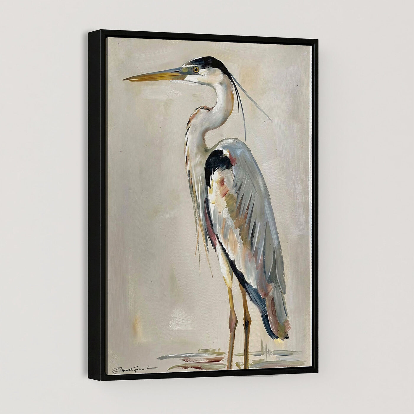 66936694-MGV-CV-24X36 - Great Blue Heron Canvas Wall Art Coastal Bird Oil Painting Print