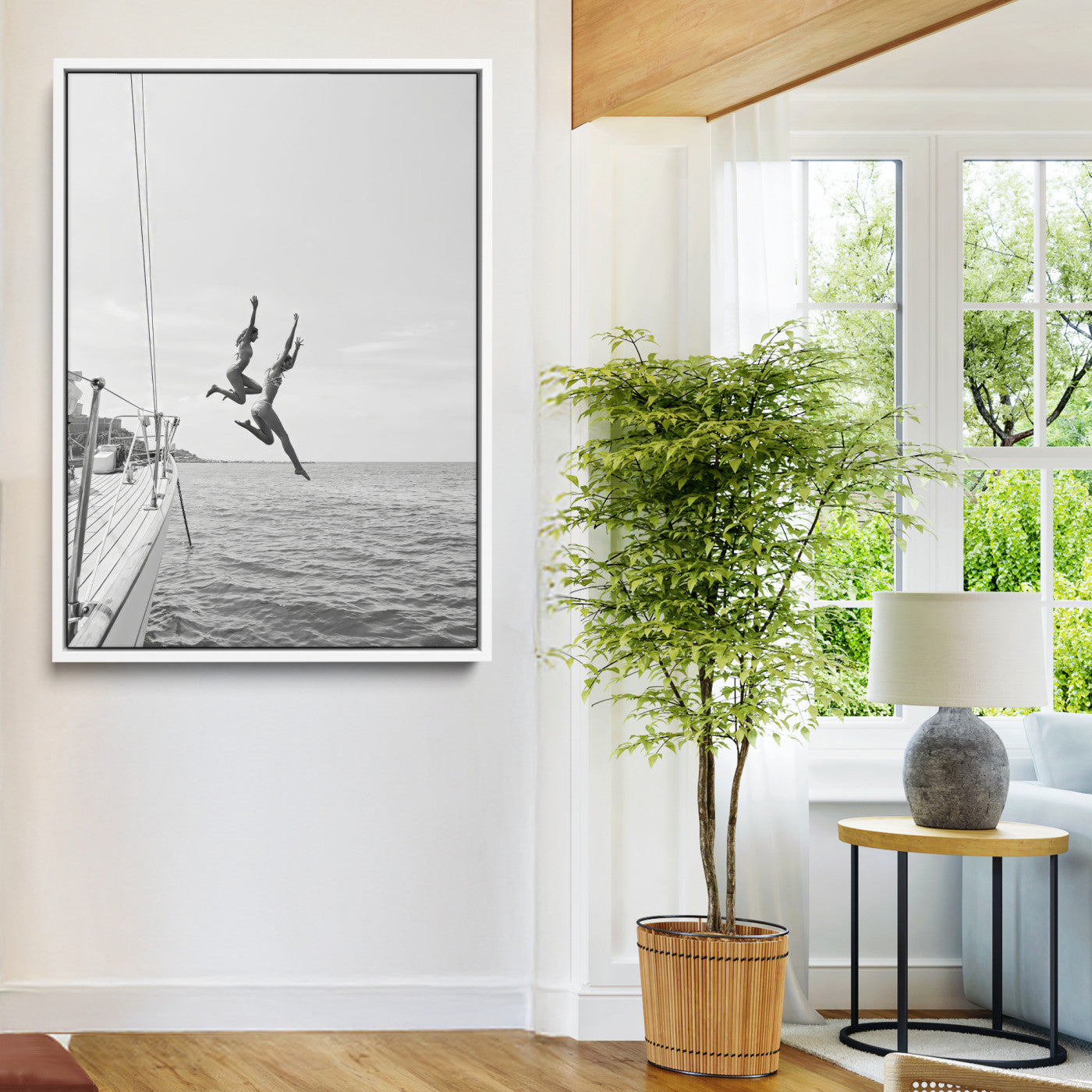 74555508-MGV-FC-36X24-Sailing Wall Art Canvas Print, Framed Ocean Adventure Art Picture Print, Summer Perfect Minimalism