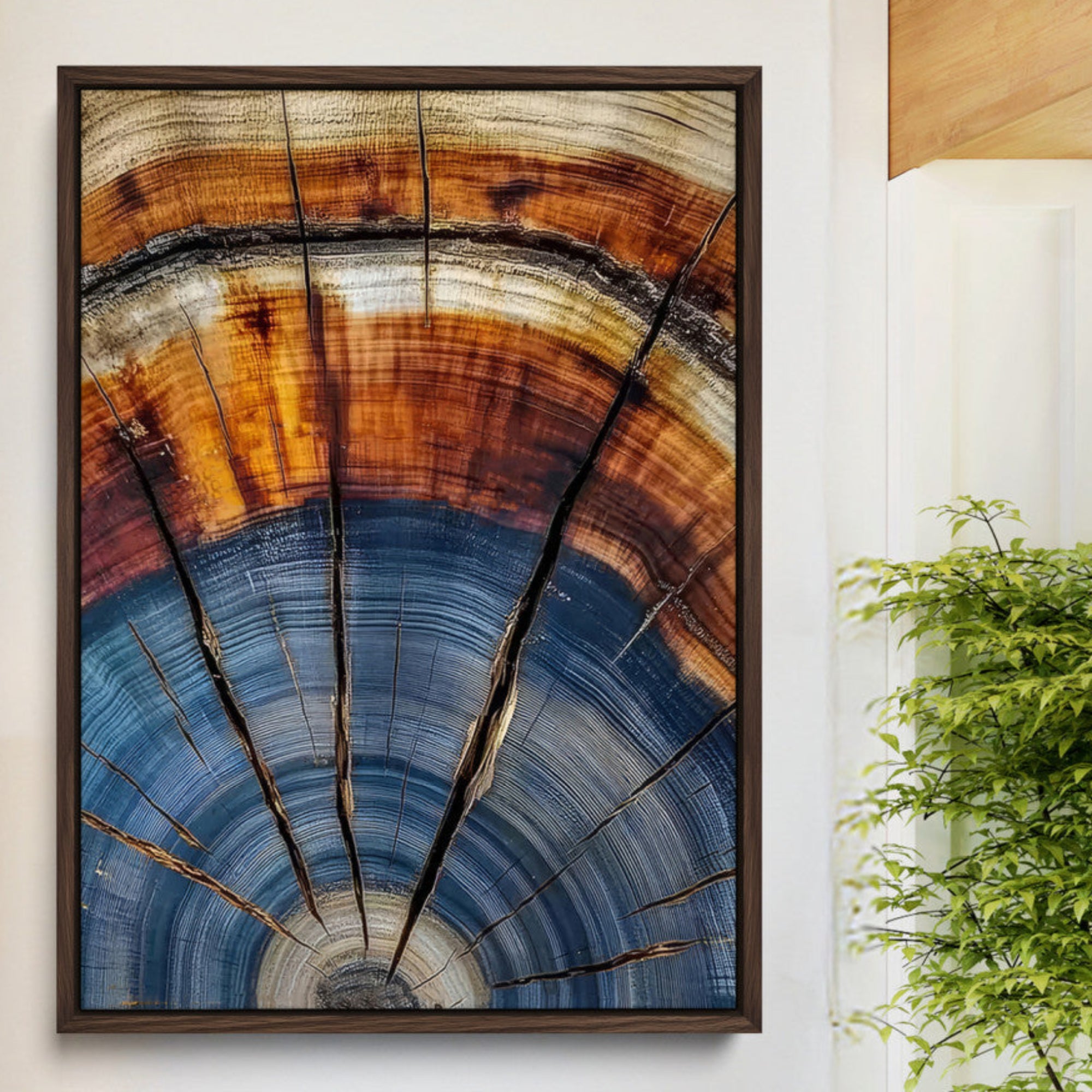 47703729-MGV-CV-36X24-Tree Rings Wall Art Canvas Print – Blue Wood Grain Rustic Natural Earthy Nature Artwork for Home, Office, Living Room