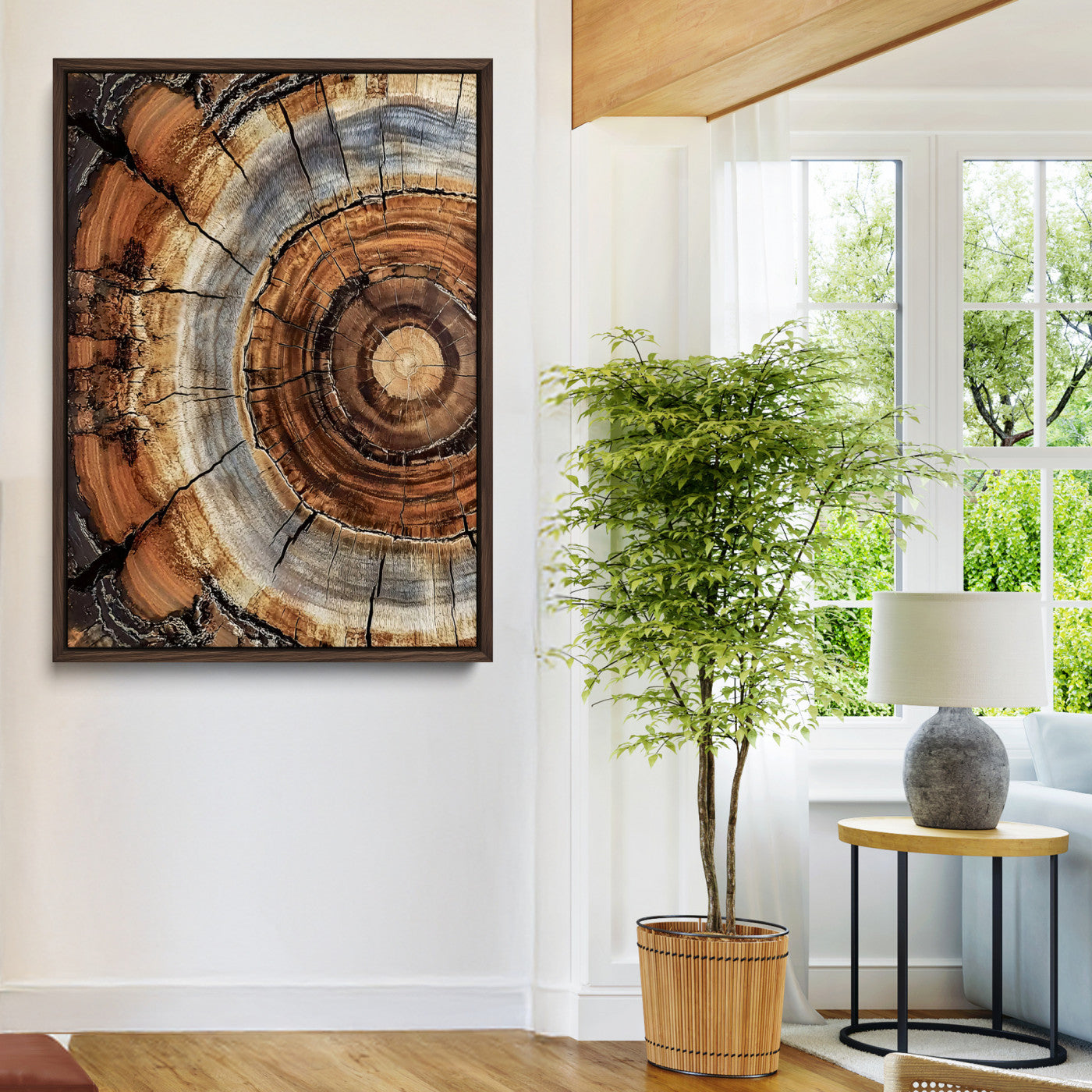 28233914-MGV-CV-36X24-Tree Rings Wall Art Canvas Print – Rustic Wood Grain Pattern Natural Rings Earthy Artwork for Home, Office, Living Room