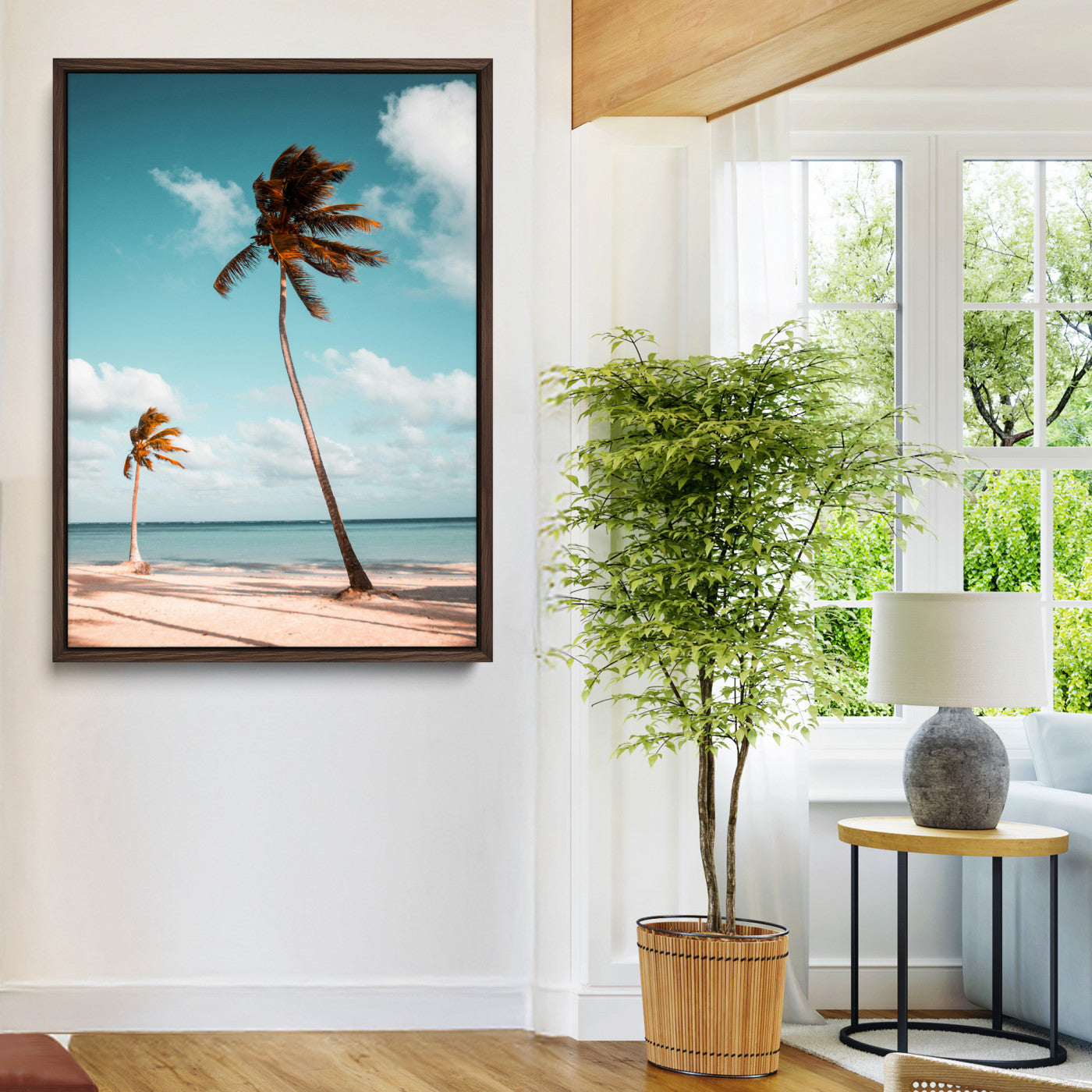 31614416-MGV-CV-24X36-Tropical Beach Wall Art Canvas Print – Framed Coastal Palm Trees Serene Ocean View Nature Artwork for Home Office