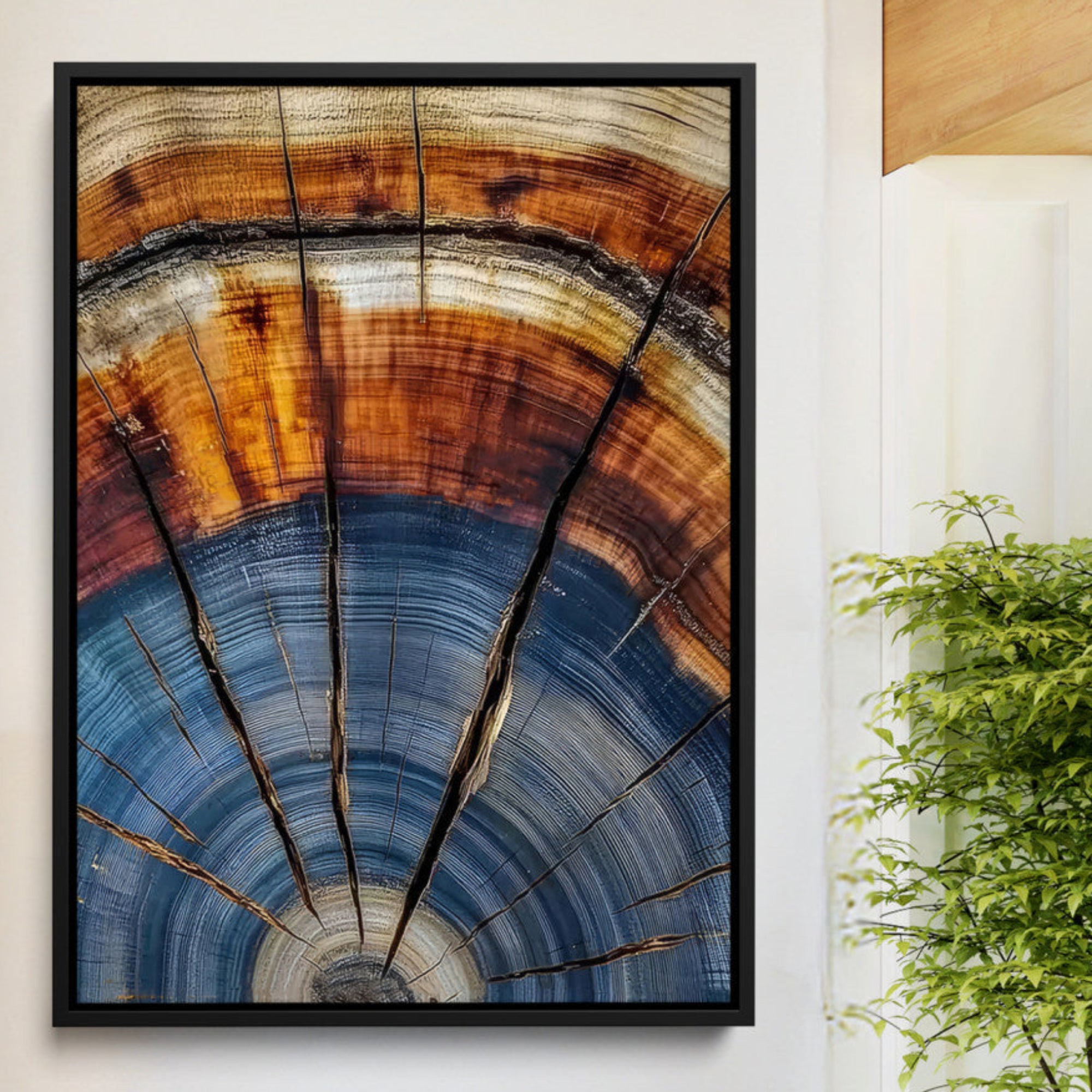 47703729-MGV-CV-36X24-Tree Rings Wall Art Canvas Print – Blue Wood Grain Rustic Natural Earthy Nature Artwork for Home, Office, Living Room