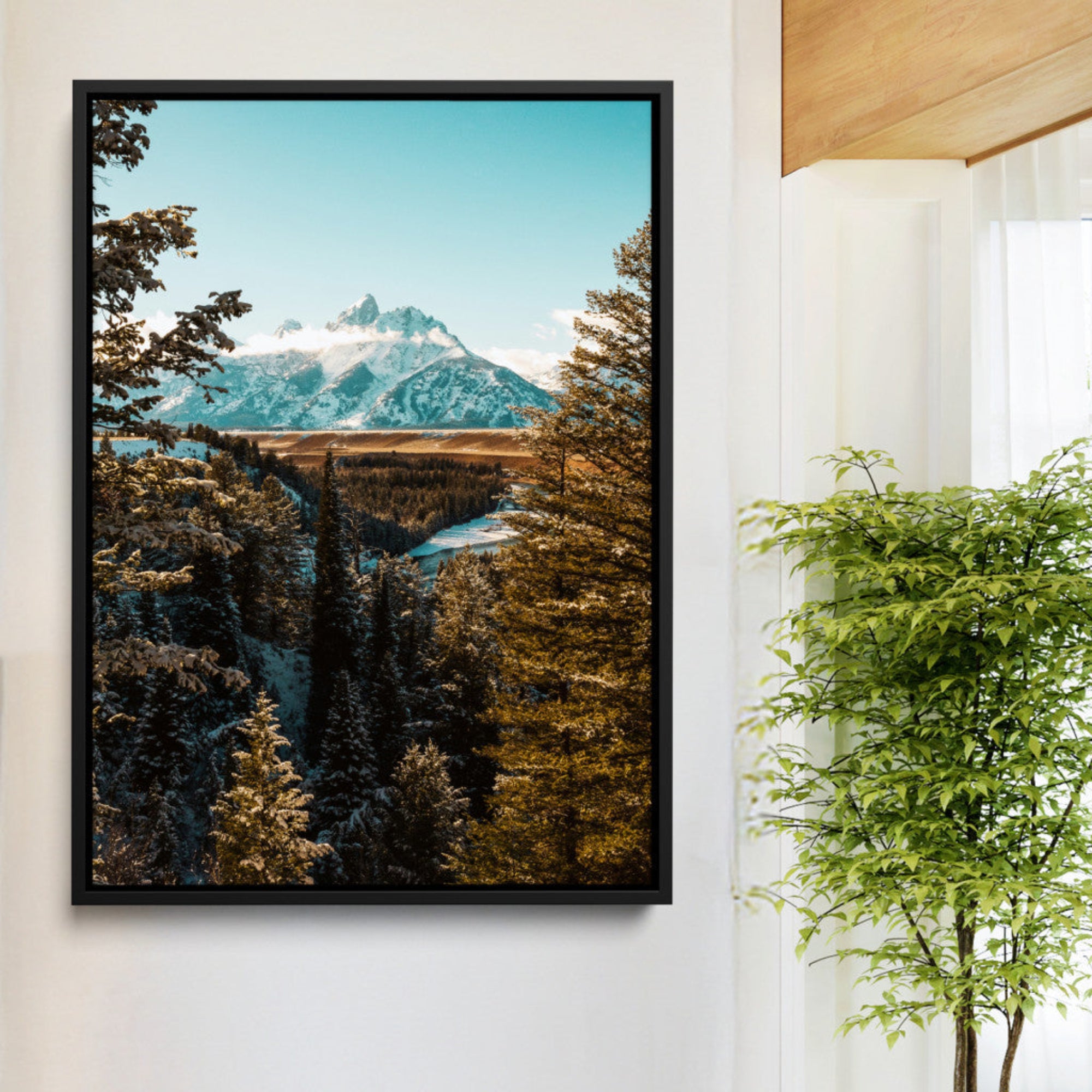 19506522-MGV-CV-24X36-Mountain Landscape Wall Art Canvas Print – Framed Snowy Peaks Nature Photography Scenic Mountain Scene for Home Office