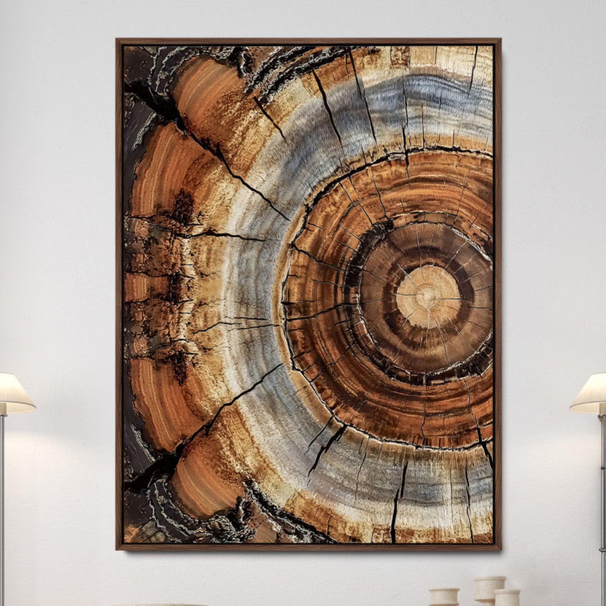 28233914-MGV-FC-36X24-Tree Rings Wall Art Canvas Print – Rustic Wood Grain Pattern Natural Rings Earthy Artwork for Home, Office, Living Room