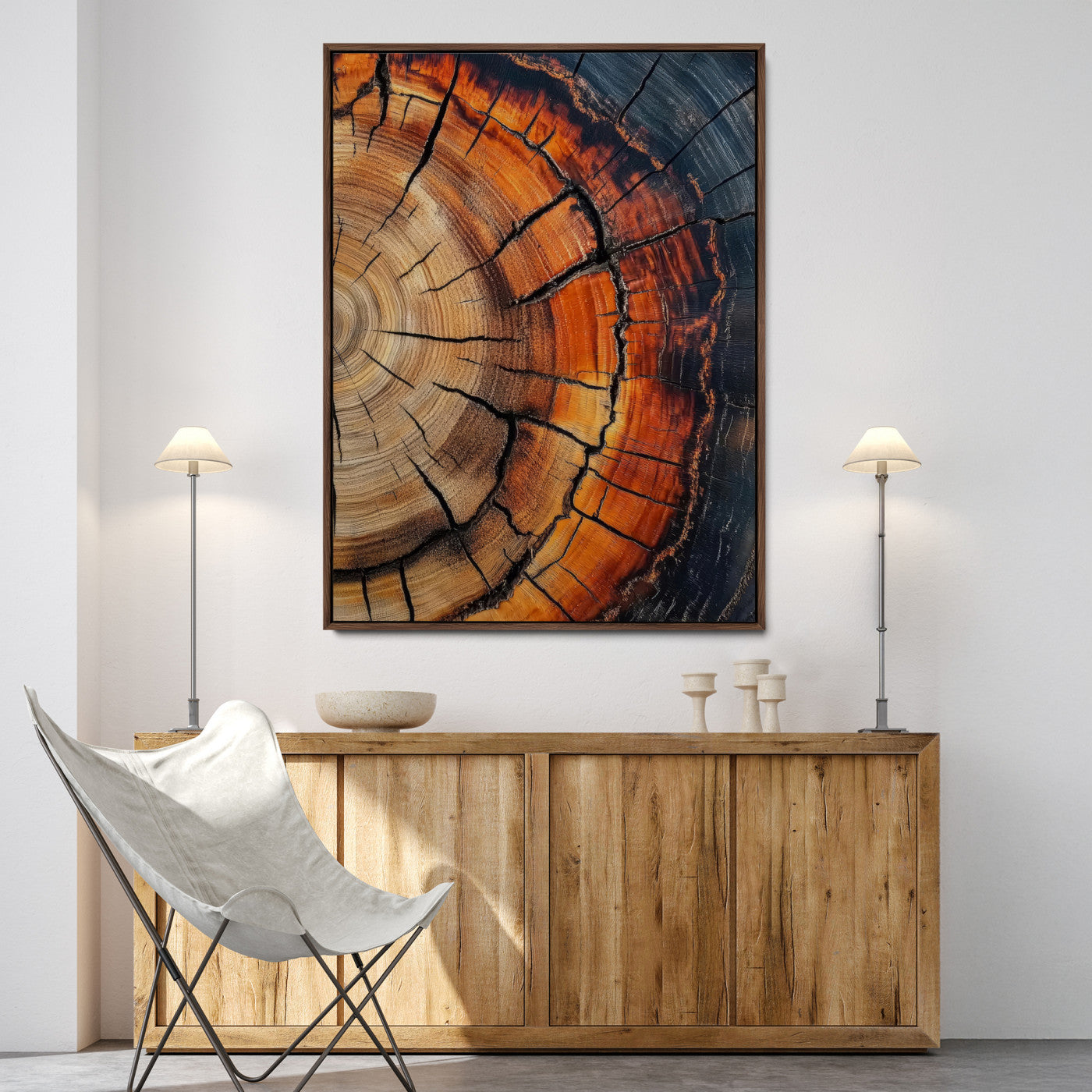 12078265-MGV-FC-36X24-Tree Rings Wall Art Canvas Print – Framed Burnt Wood Rustic Nature Growth Rings Organic Artwork for Home Office