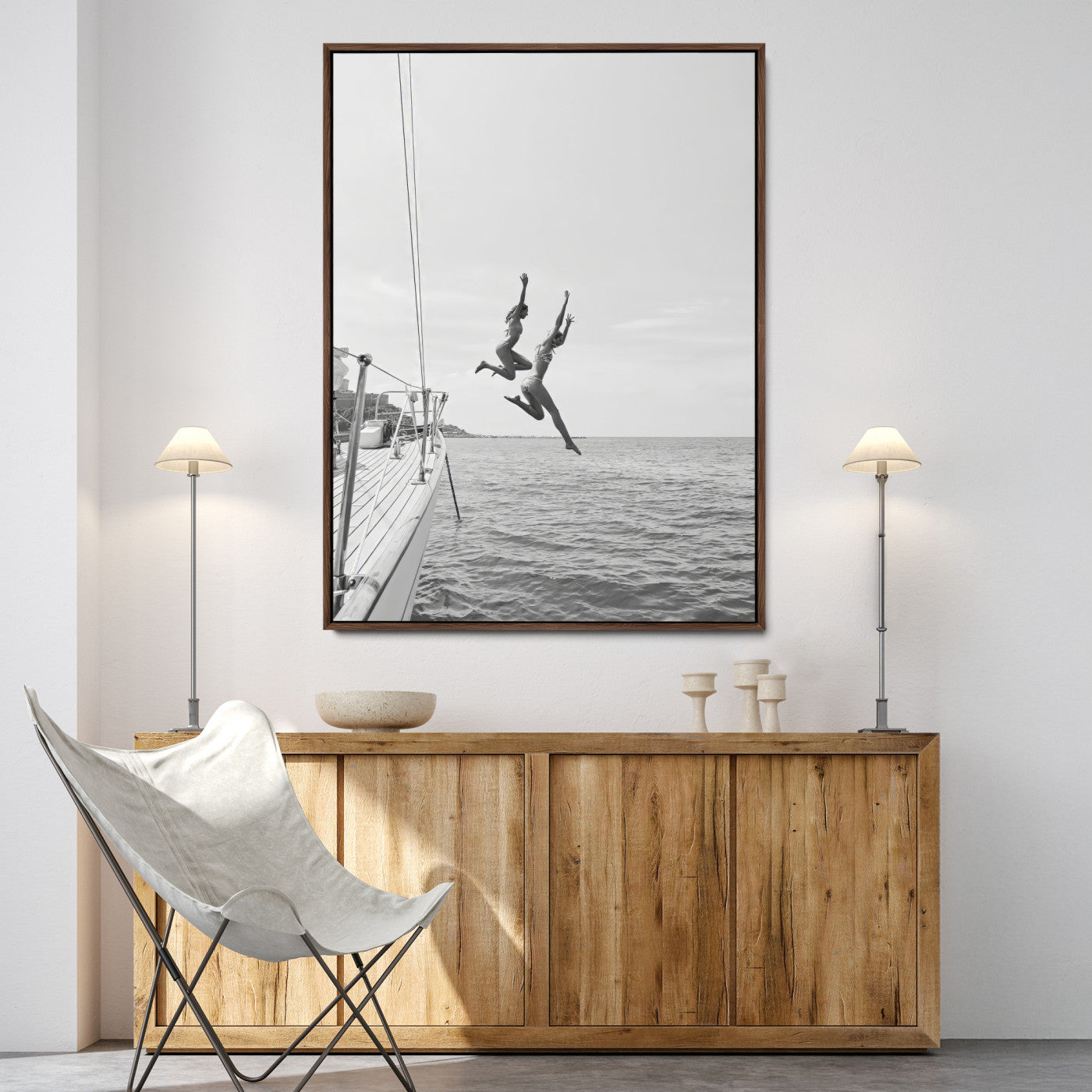 74555508-MGV-FC-36X24-Sailing Wall Art Canvas Print, Framed Ocean Adventure Art Picture Print, Summer Perfect Minimalism