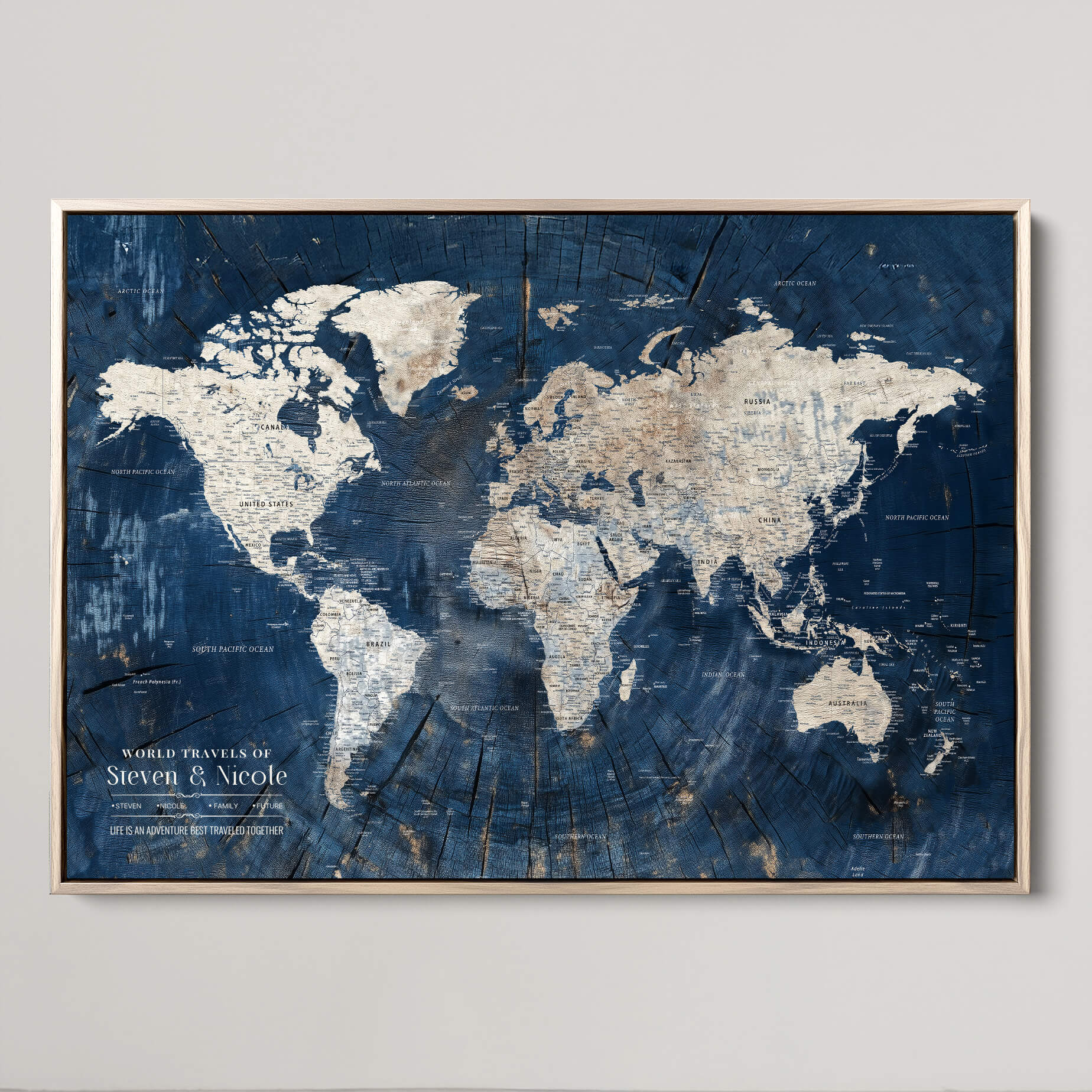 -Custom Push Pin World Map Print Personalized Canvas Wall Art Travel Memories Framed Gift for Couples for Home, Office