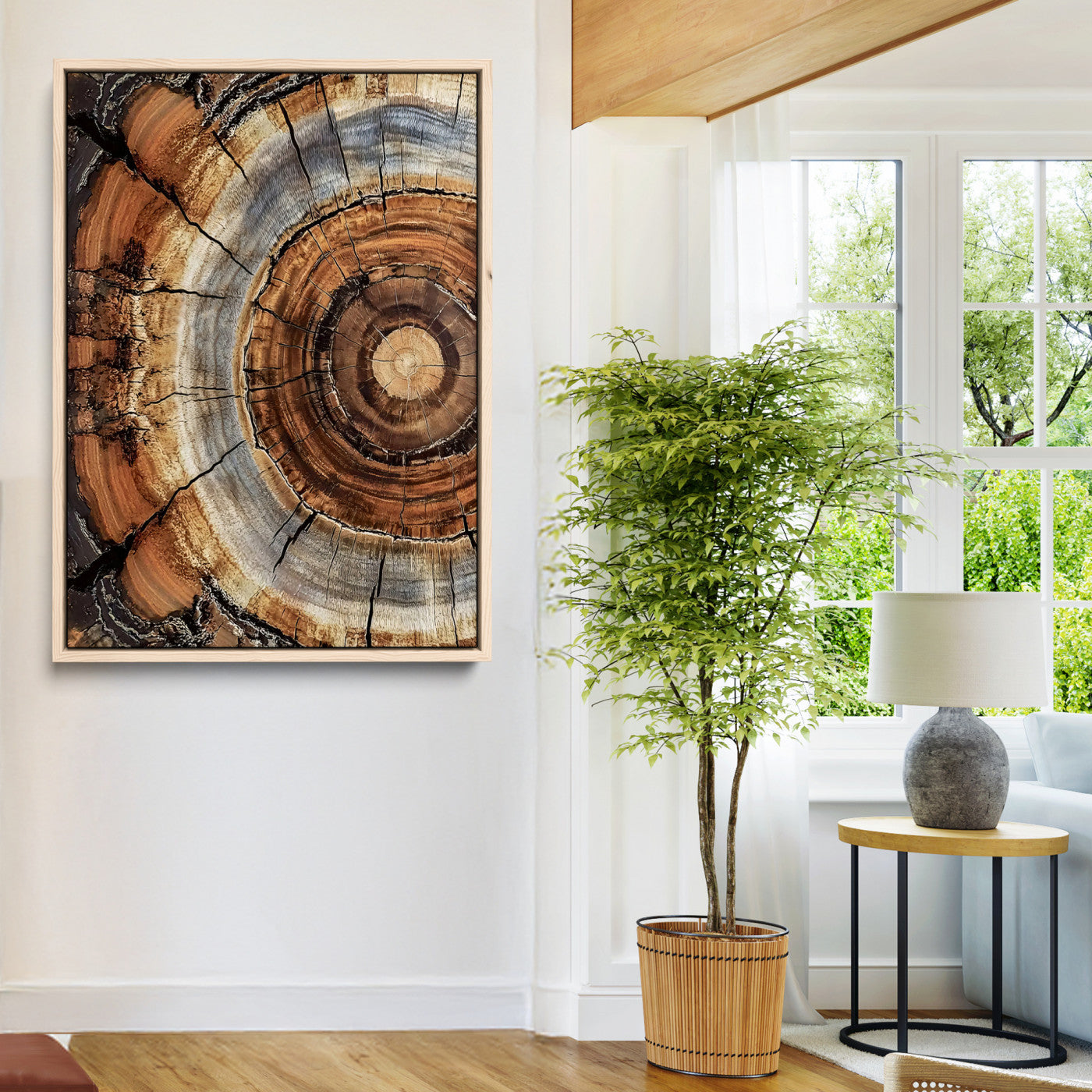 28233914-MGV-CV-36X24-Tree Rings Wall Art Canvas Print – Rustic Wood Grain Pattern Natural Rings Earthy Artwork for Home, Office, Living Room