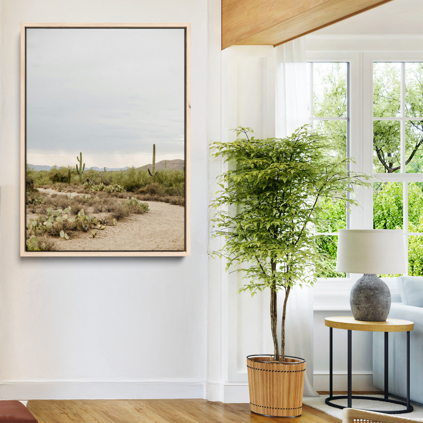 55042528-MGV-CV-24X36-Desert Landscape Wall Art Canvas Print – Cacti and Shrubs Pathway Natural Southwestern Scene Framed Artwork for Home Office