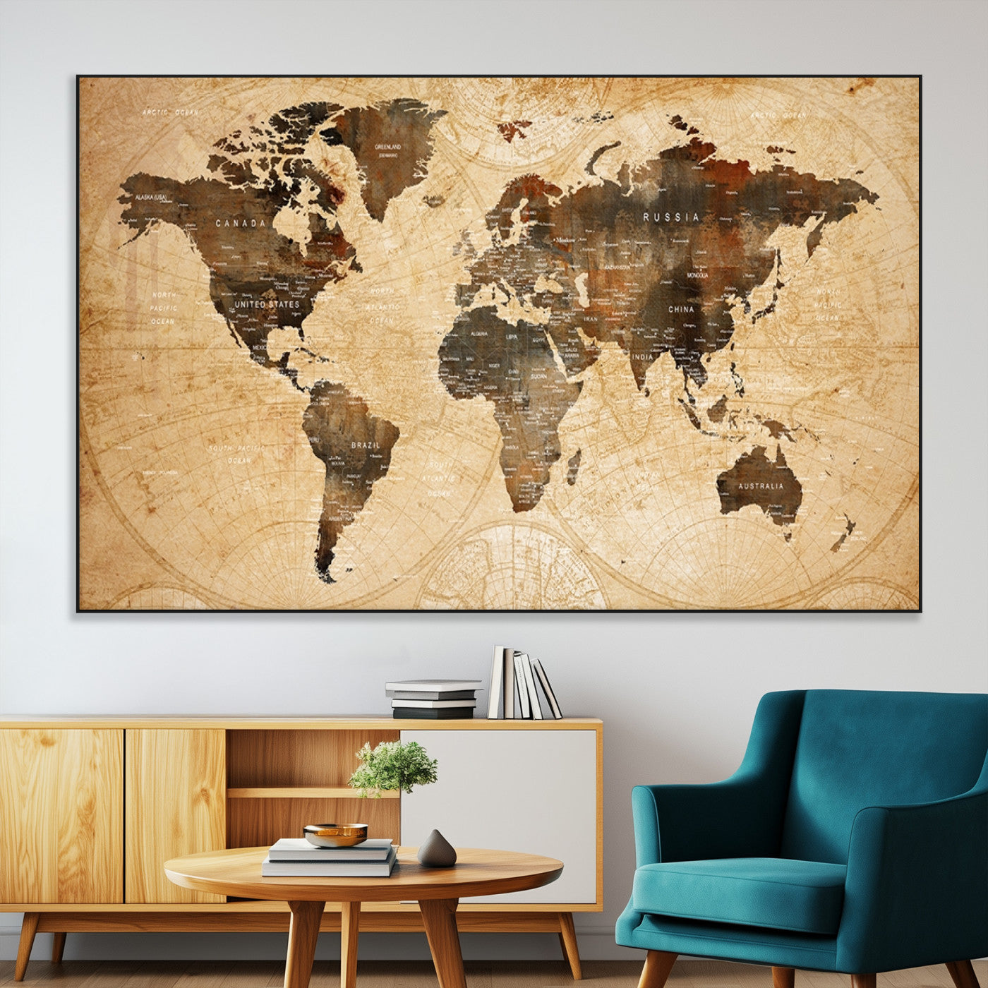13813-MGV-CV-36X24-Push Pin World Map Canvas Print – Framed Travel Tracker Wall Art for Couples, Perfect Anniversary Gift and Home Decor