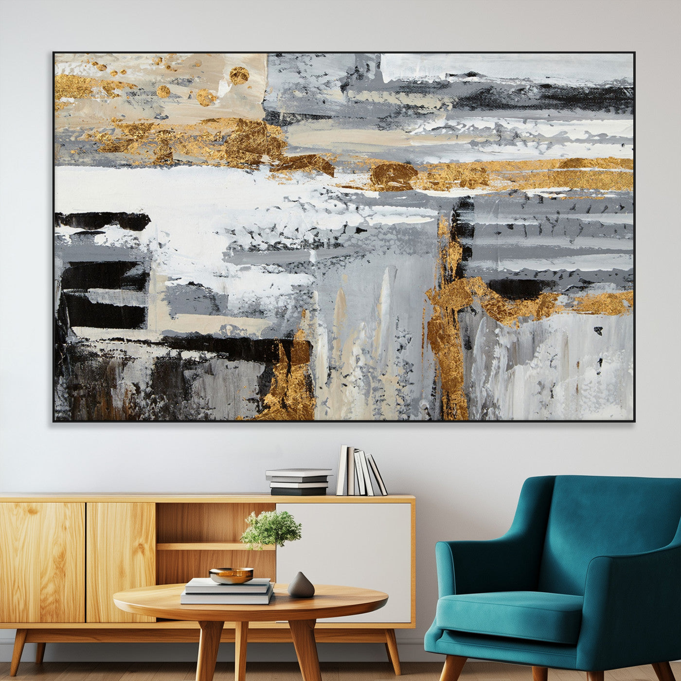 43177-MGV-CV-36X24-Abstract Painting Canvas Wall Art Print Paint Drip Art Brush Strokes Gray Artwork