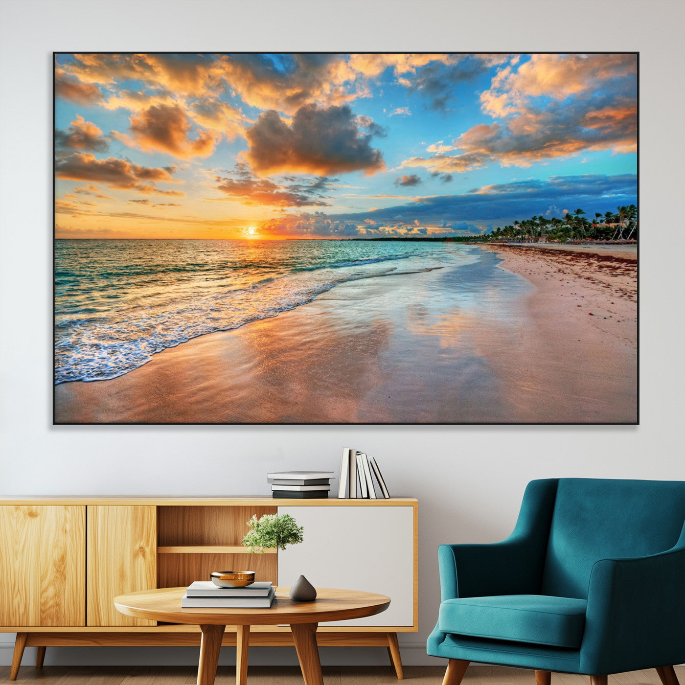 41572-MGV-CV-36X24-Sunset Beach Canvas Wall Art – Tropical Triptych Seascape Print – Coastal Ocean Decor for Living
