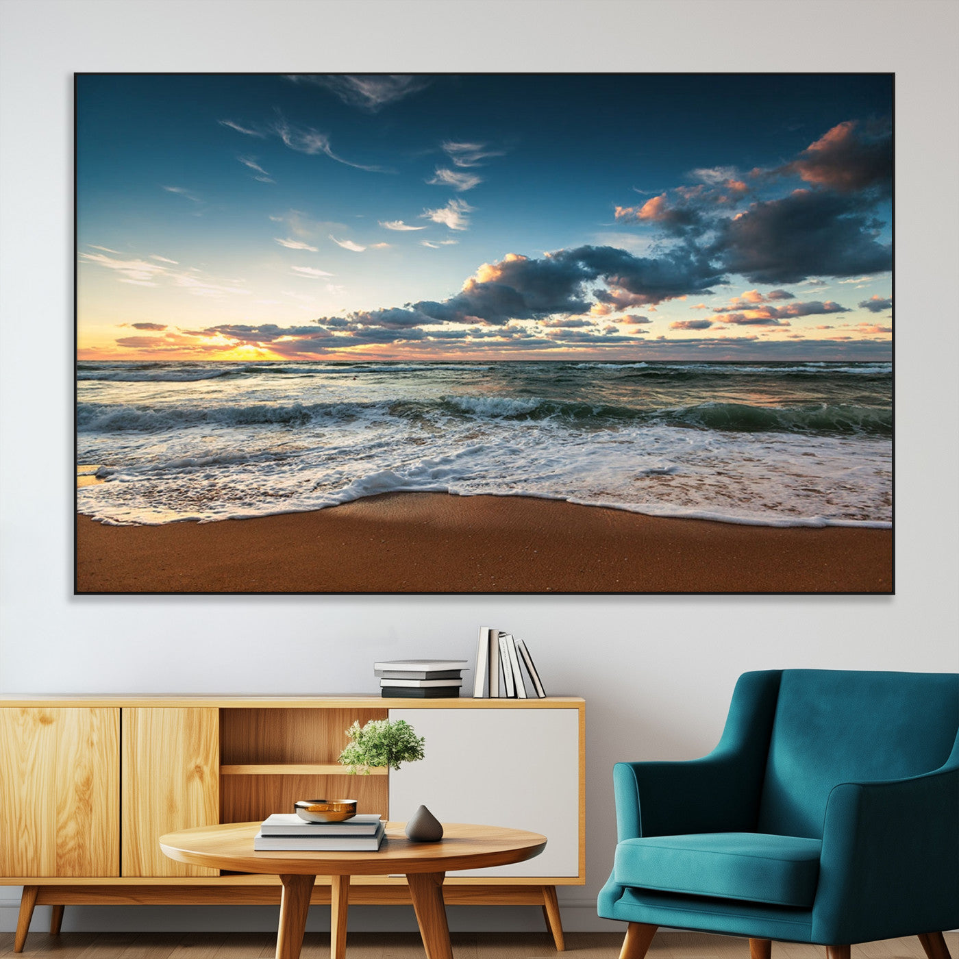 -Ocean Beach Wall Art Canvas Print Sunset Artwork Print Coastal Wall Art