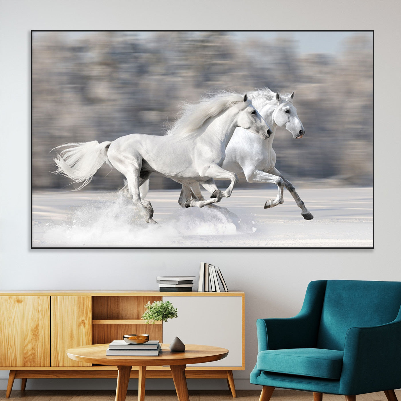 -The White Horses Wall Art, Framed White Horses Wall Art Canvas Print