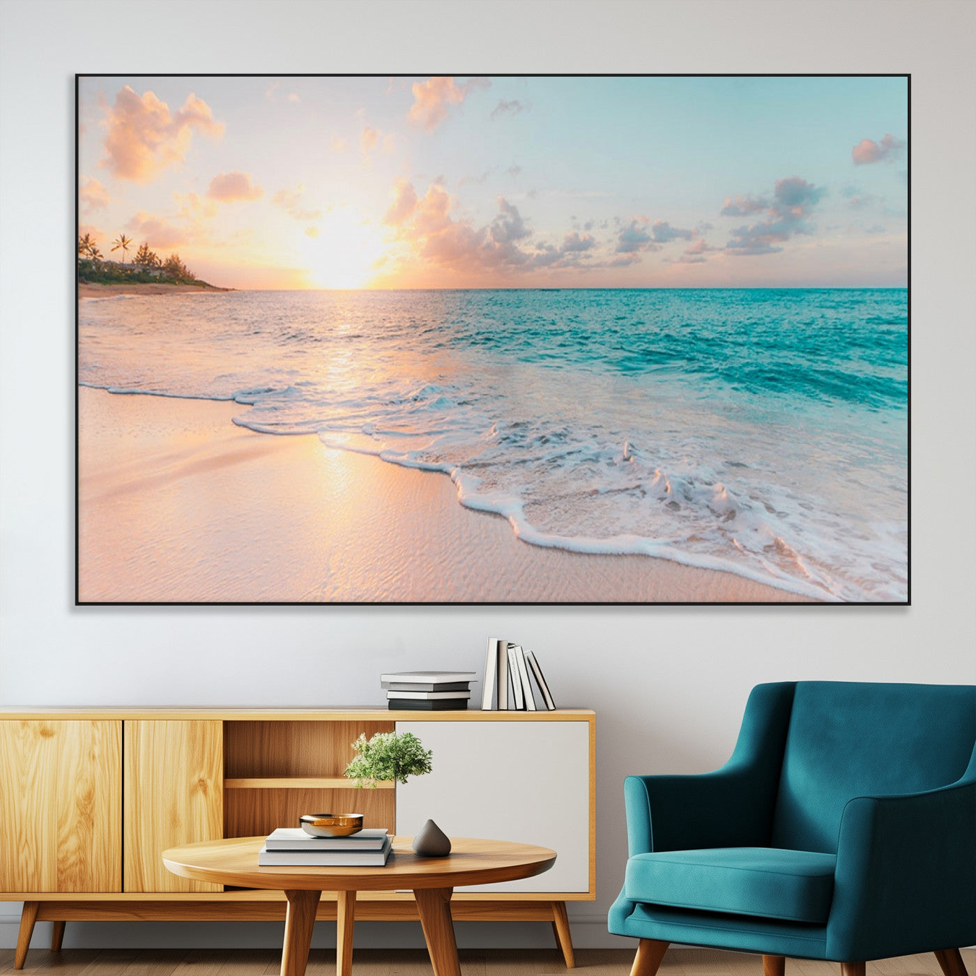 36554-MGV-CV-36X24-Beach Sunrise Wall Art, Coastal Seascape Canvas Print, Ocean Wave Multi-Panel Giclee, Coastal Sunset