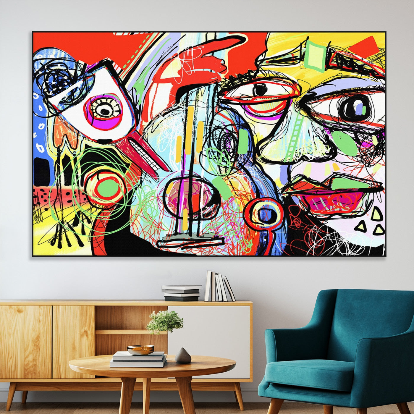 37796-MGV-CV-36X24-Picasso Style Art Abstract Canvas Wall Art Print , Colorful Abstract Artwork