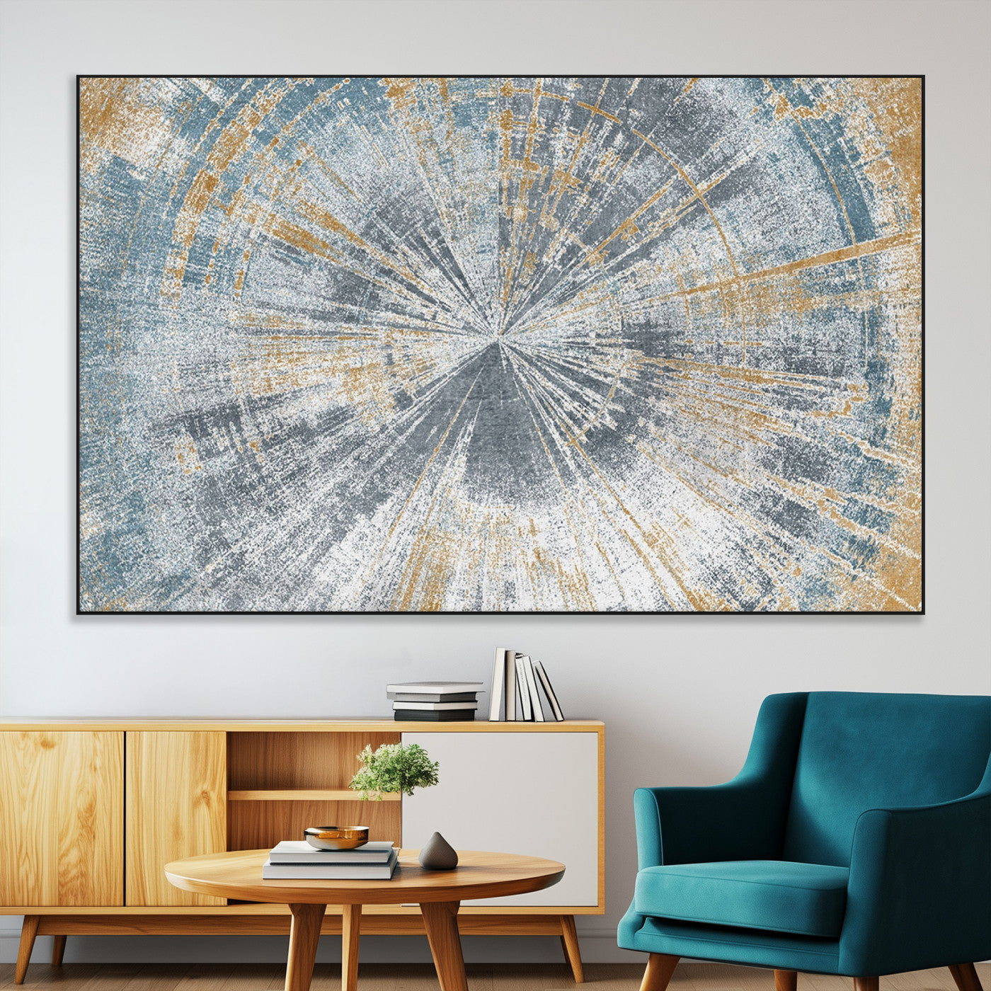 17631-MGV-CV-36X24-Radiant Abstract Wood Rings Canvas Art – Modern Triptych Wall Decor for Living Room or Farmhouse
